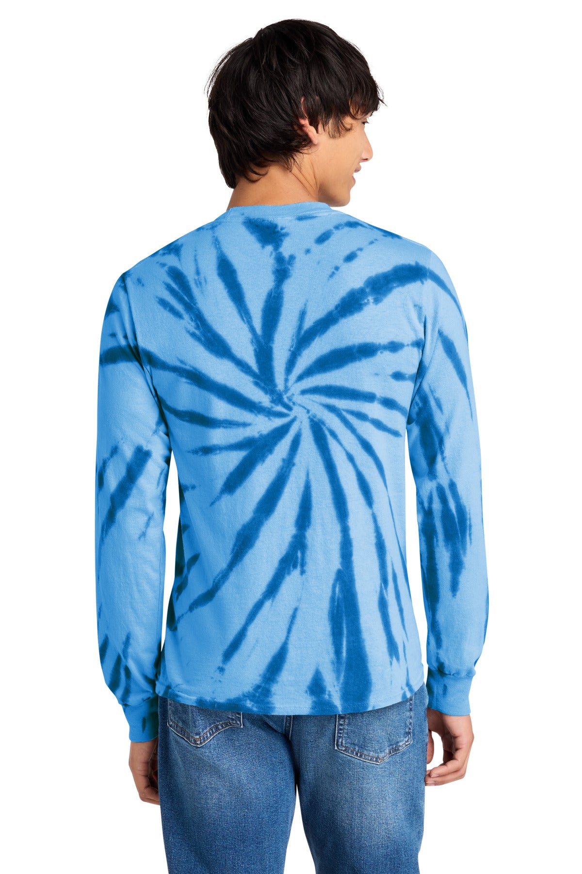 Rear View of Royal Port & Co Tie-Dye Long Sleeve Tee. PC147LS plain