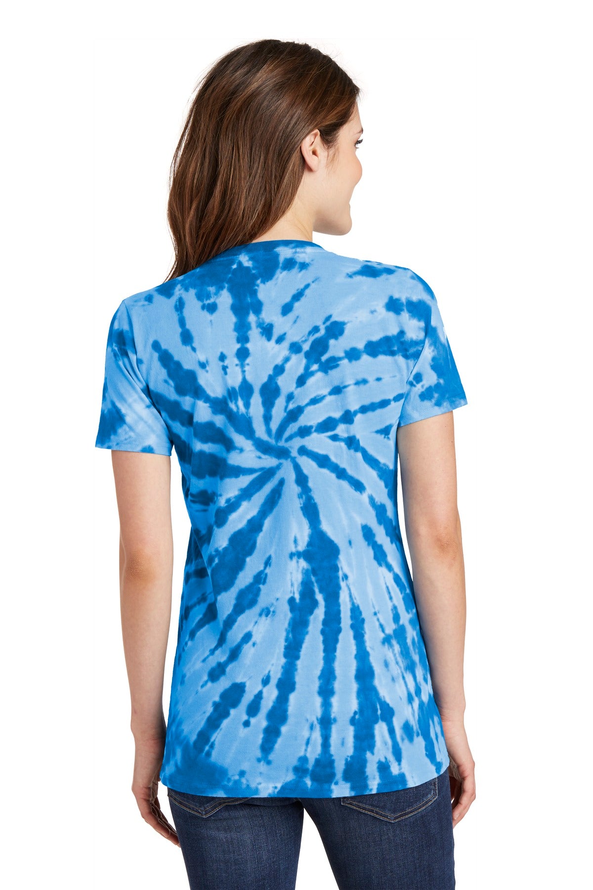 Rear View of Royal Port & Co Women's Tie-Dye V-Neck Tee. LPC147V plain