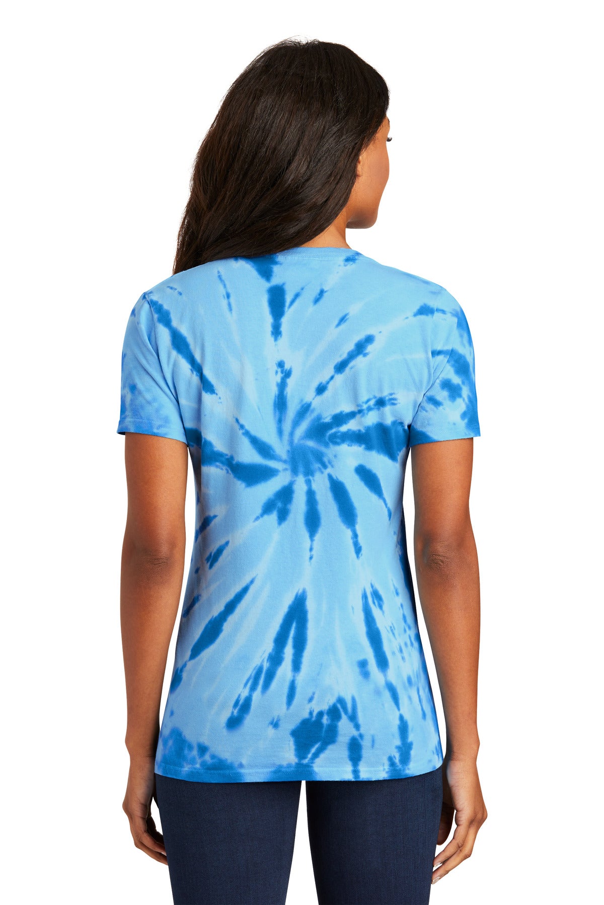 Rear View of Royal Port & Co Women's Tie-Dye V-Neck Tee. LPC147V plain
