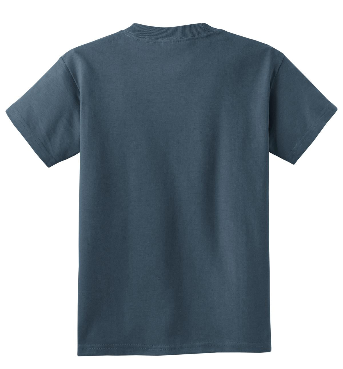 Rear View of Steel Blue Port & Co Youth Core Cotton Tee. PC54Y plain
