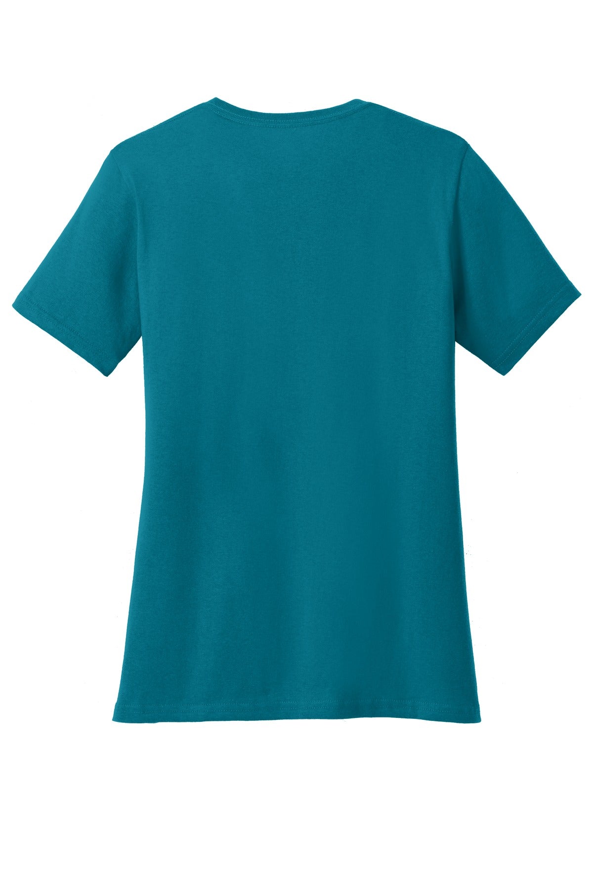 Rear View of Teal Port & Co Women's Core Cotton V-Neck Tee. LPC54V plain