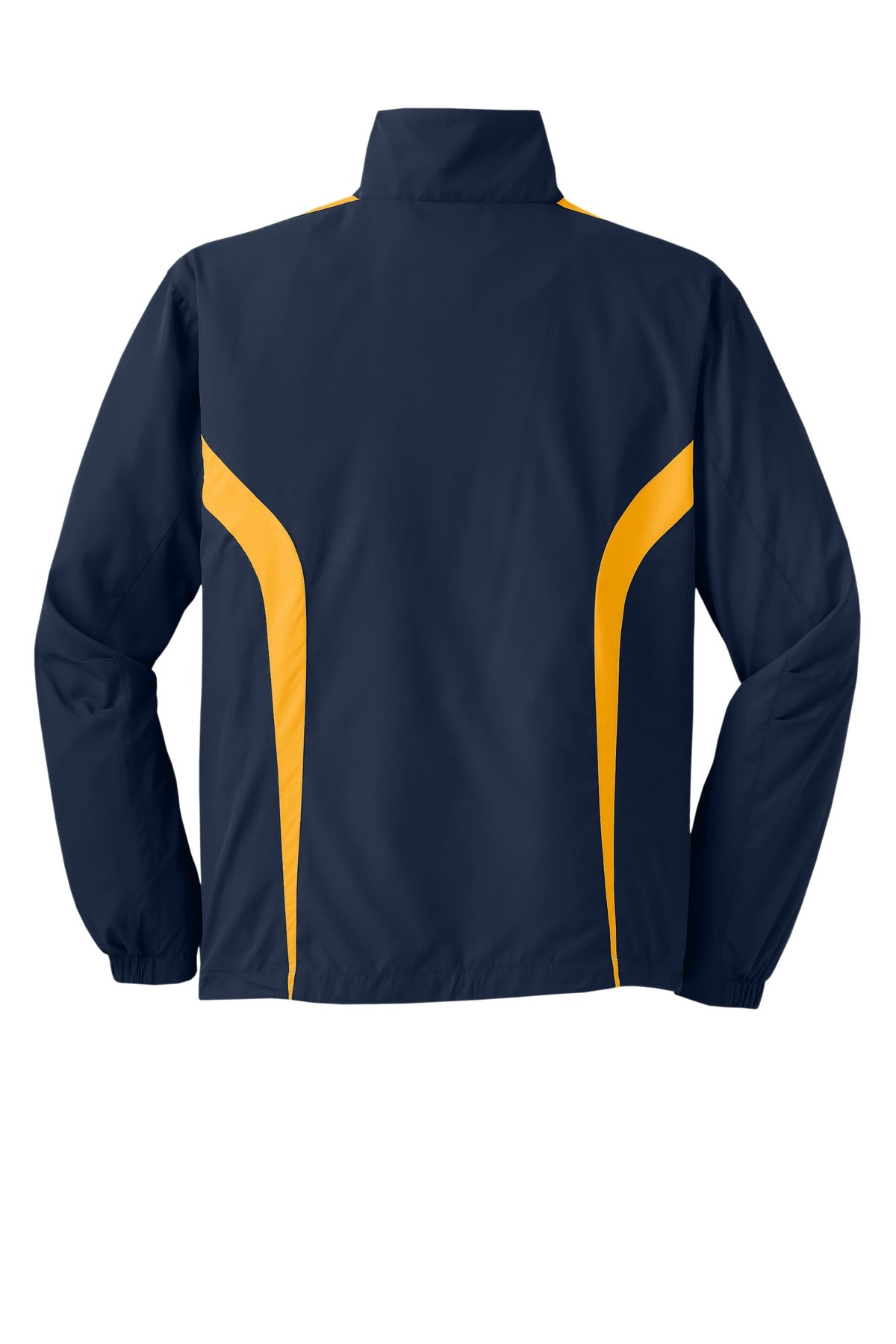 Rear View of True Navy/Gold Sport-Tek Colorblock Raglan Jacket. JST60