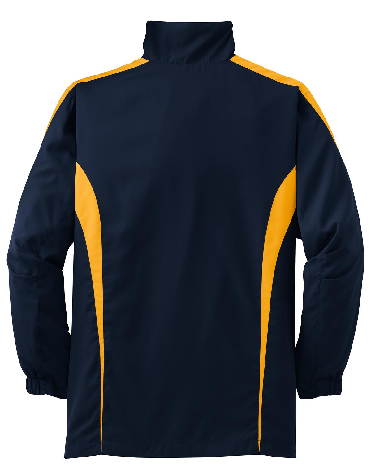 Rear View of True Navy/Gold Sport-Tek Youth Colorblock Raglan Jacket. YST60 plain