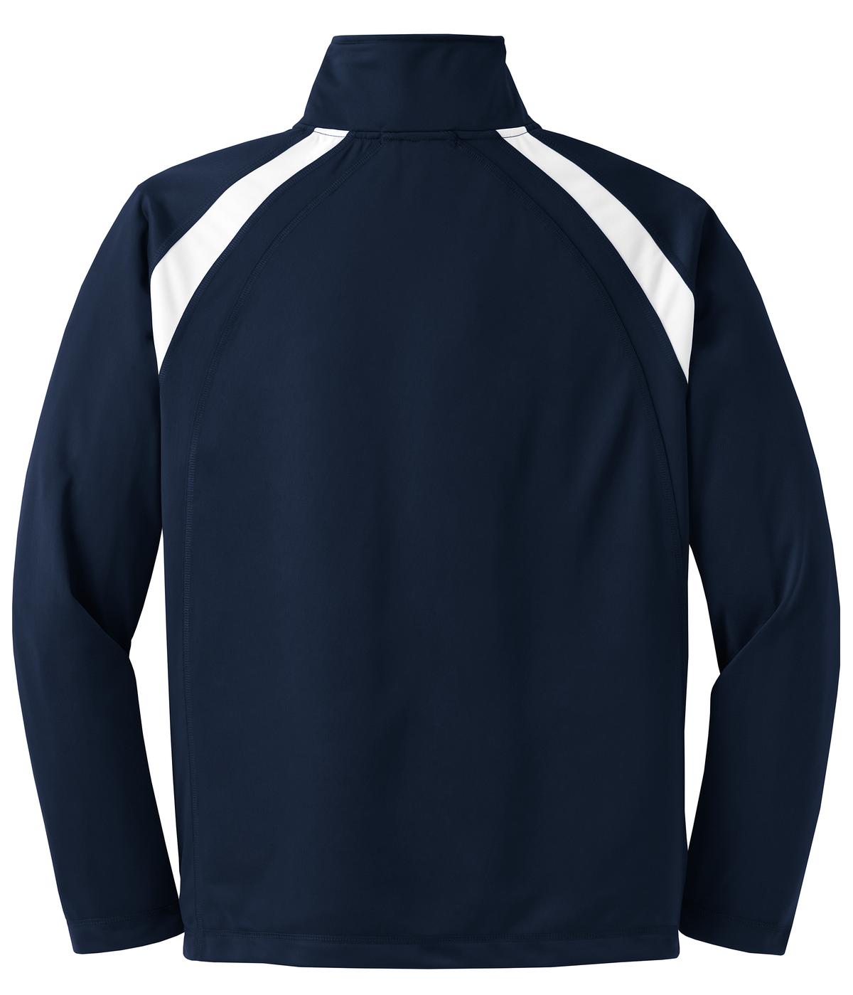 Rear View of True Navy/Whit Sport-Tek Tricot Track Jacket. JST90 plain