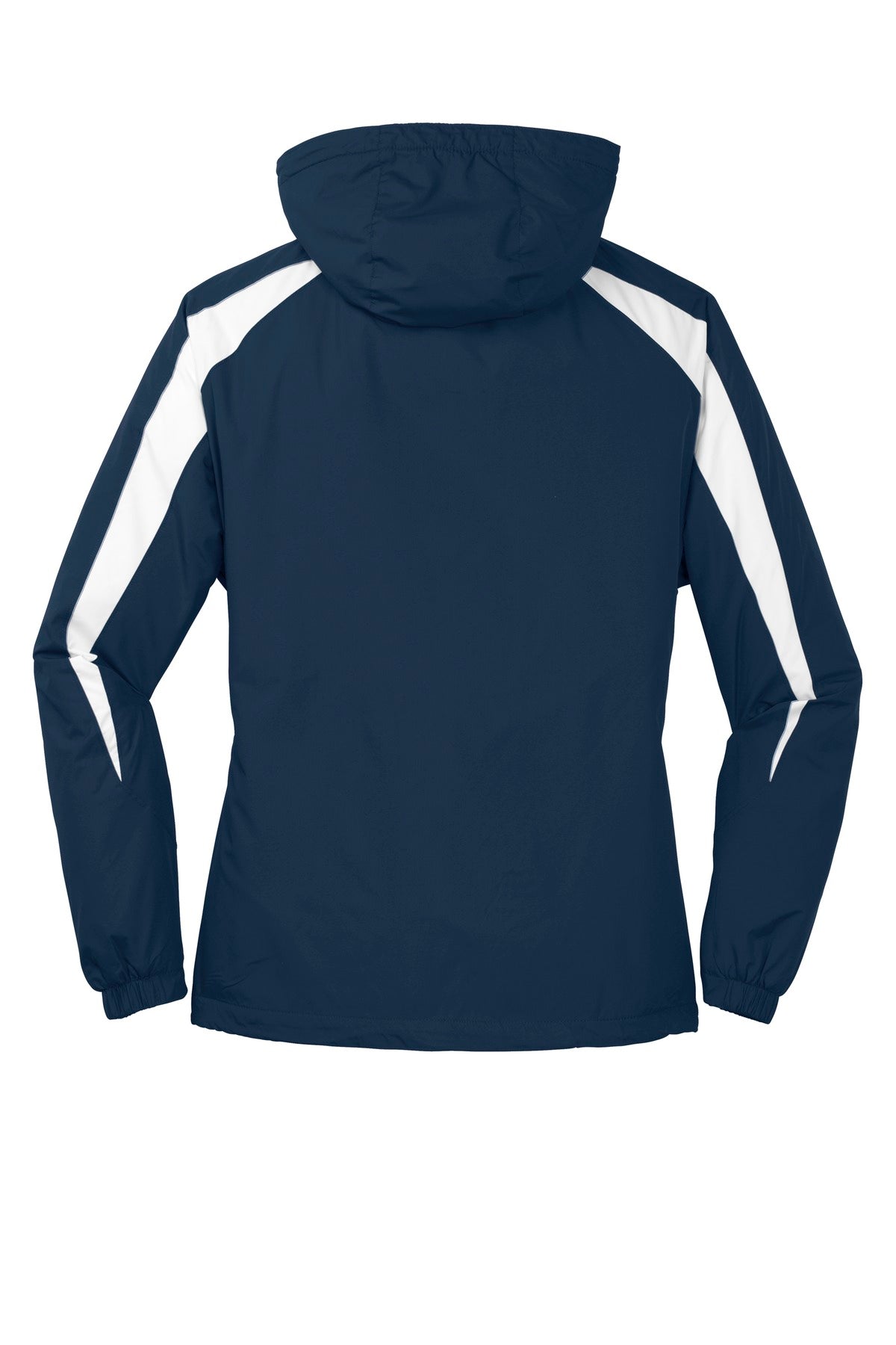 Rear View of True Navy/Wht Sport-Tek Fleece-Lined Colorblock Jacket. JST81 plain