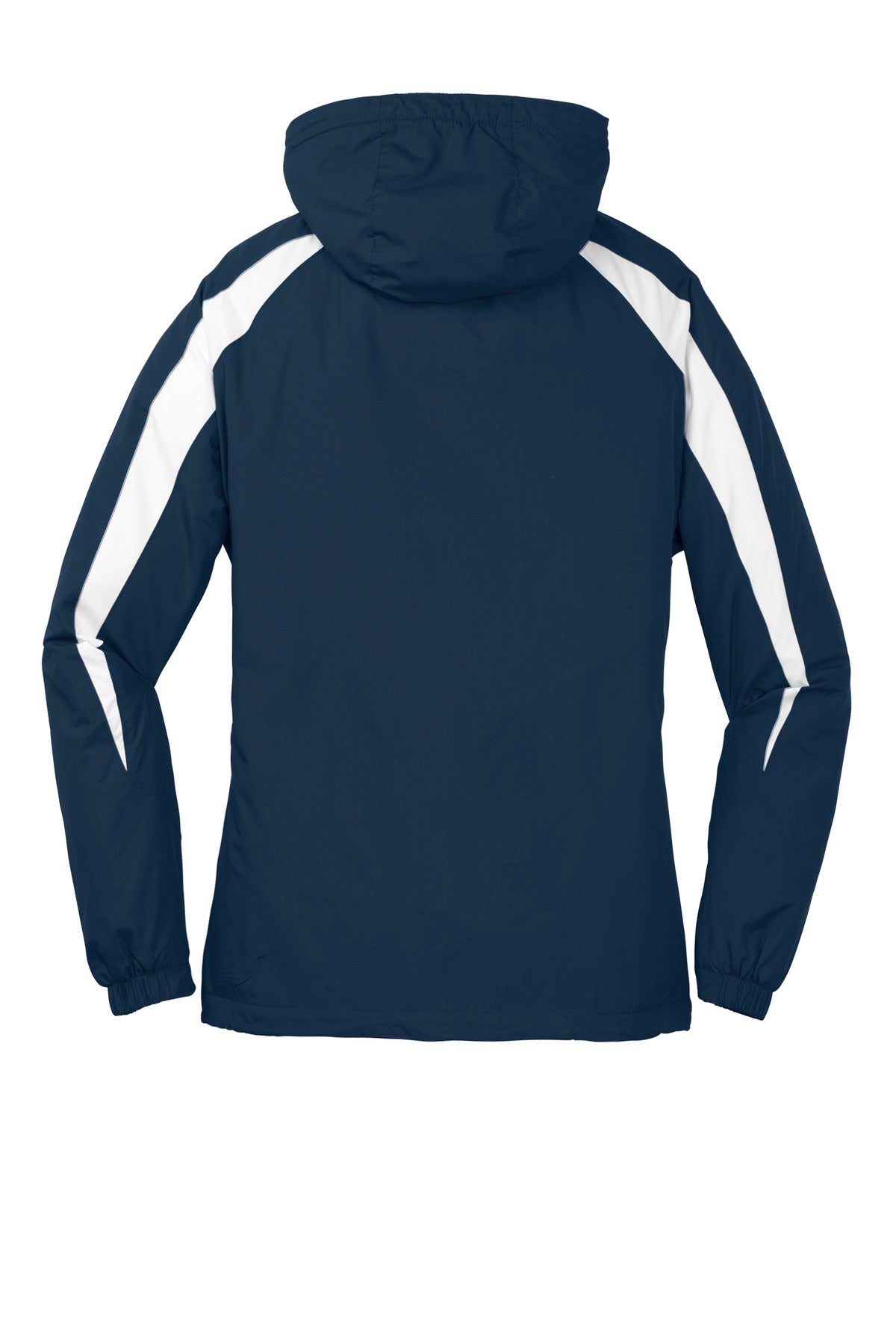 Rear View of True Navy/Wht Sport-Tek Youth Fleece-Lined Colorblock Jacket. YST81 plain