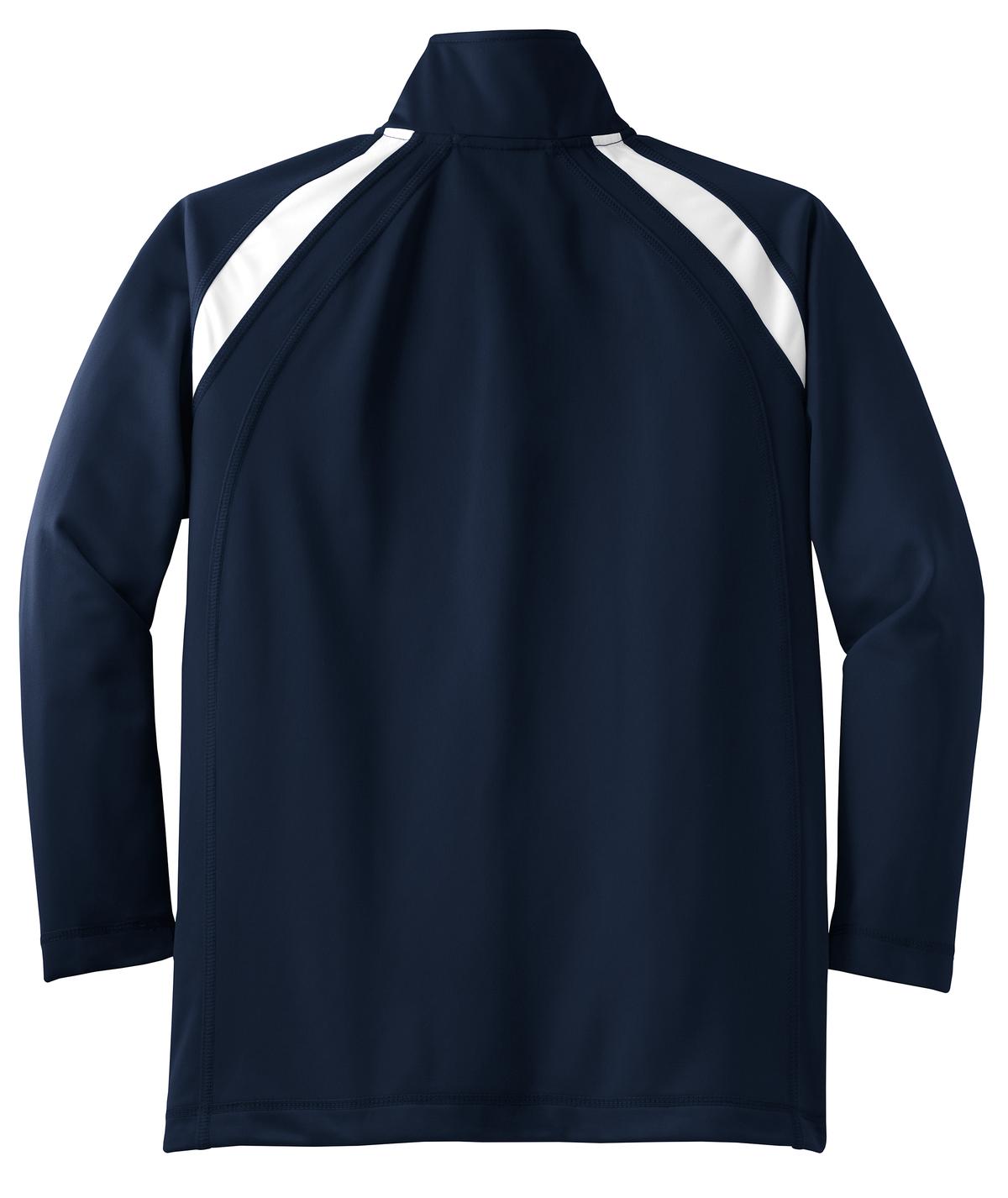 Rear View of True Navy/Wht Sport-Tek Youth Tricot Track Jacket. YST90 plain