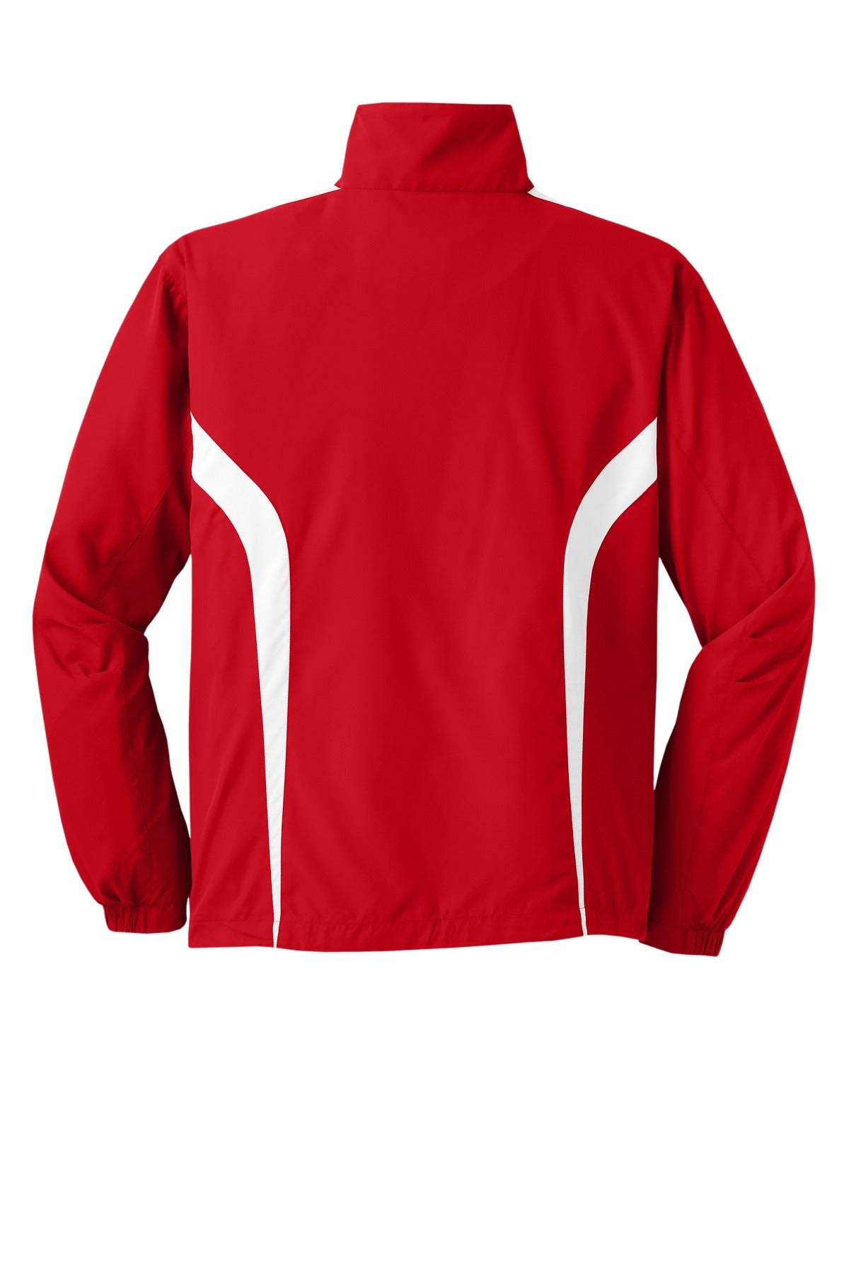 Rear View of True Red/White Sport-Tek Colorblock Raglan Jacket. JST60 plain