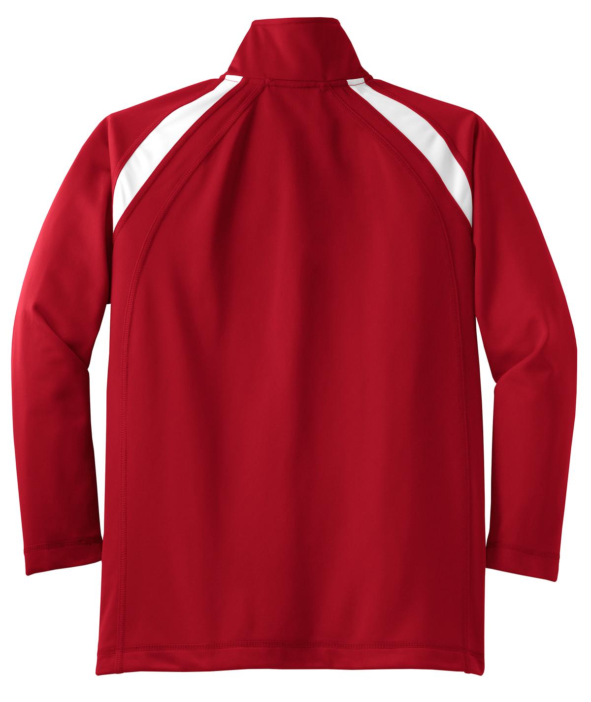Rear View of True Red/White Sport-Tek Youth Tricot Track Jacket. YST90 plain