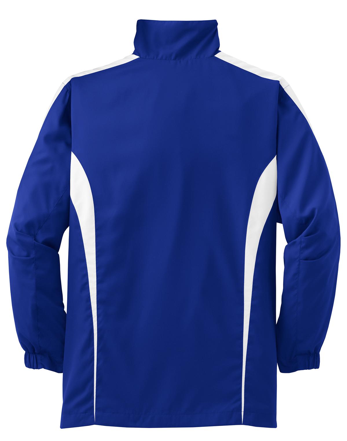 Rear View of True Royal/Wht Sport-Tek Youth Colorblock Raglan Jacket. YST60 plain