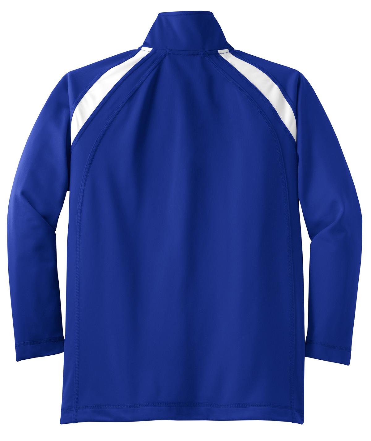 Rear View of True Royal/Wht Sport-Tek Youth Tricot Track Jacket. YST90 plain