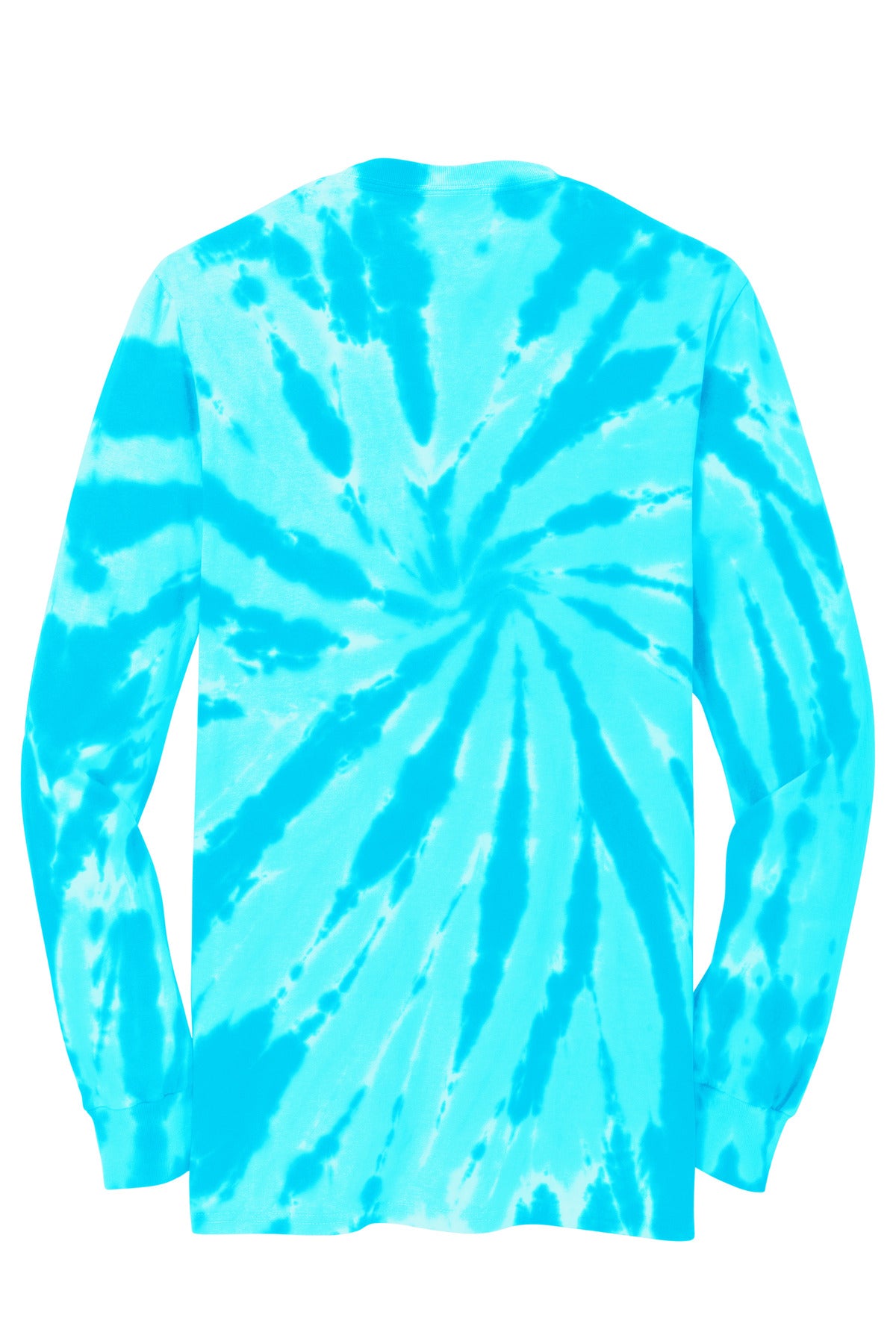 Rear View of Turquoise Port & Co Tie-Dye Long Sleeve Tee. PC147LS plain