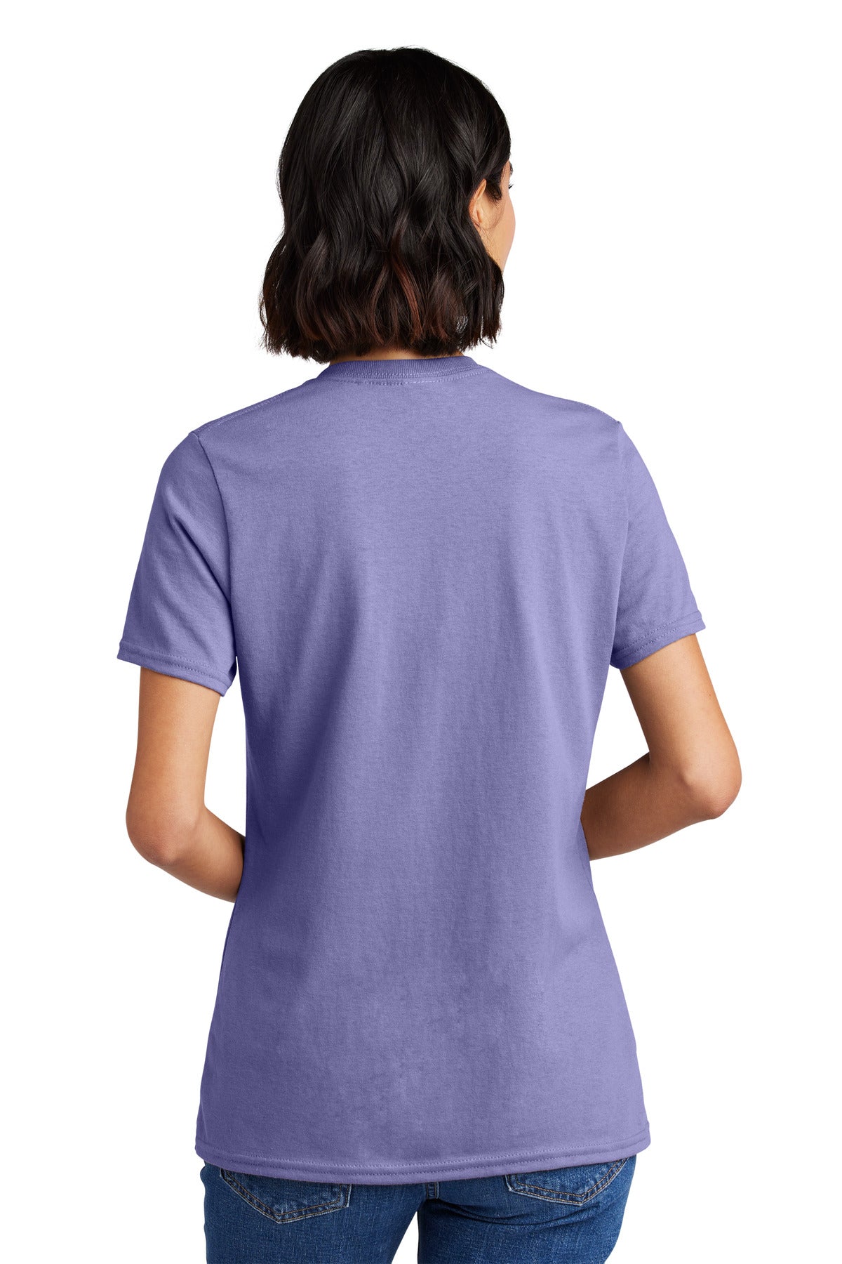Rear View of Violet Port & Co Women's Core Cotton V-Neck Tee. LPC54V plain