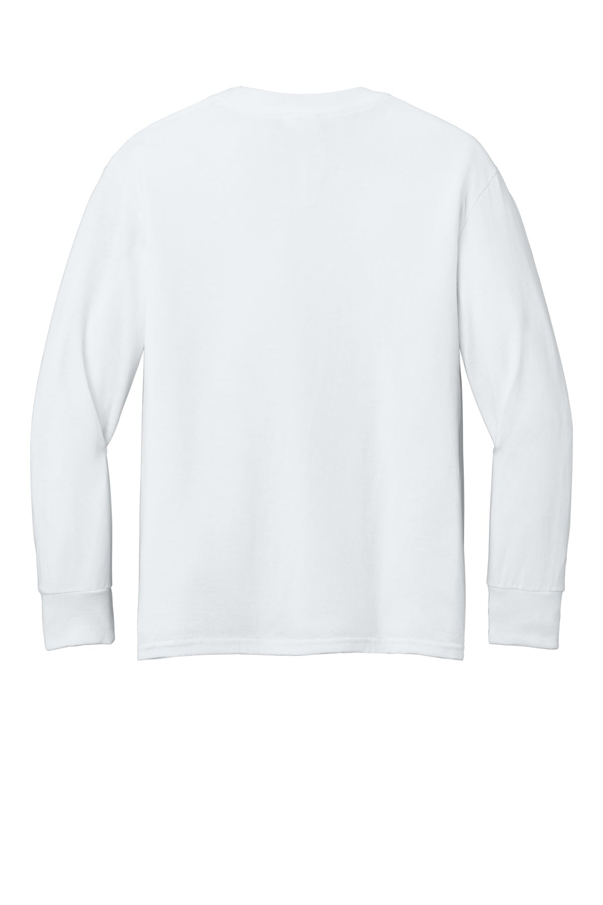 Rear View of White Port & Co Youth Long Sleeve Core Cotton Tee. PC54YLS plain