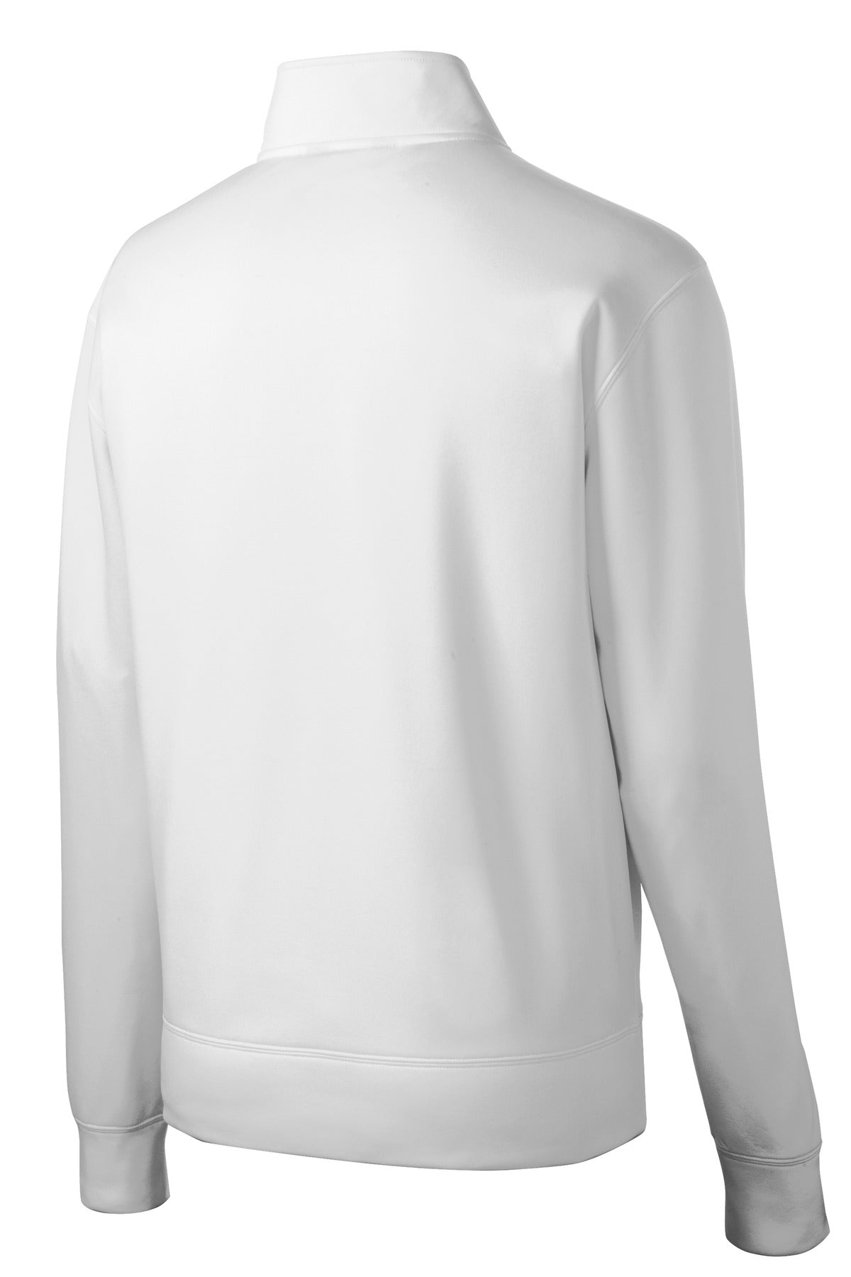 Rear View of White Sport-Tek Sport-Wick Fleece Full-Zip Jacket. ST241 plain