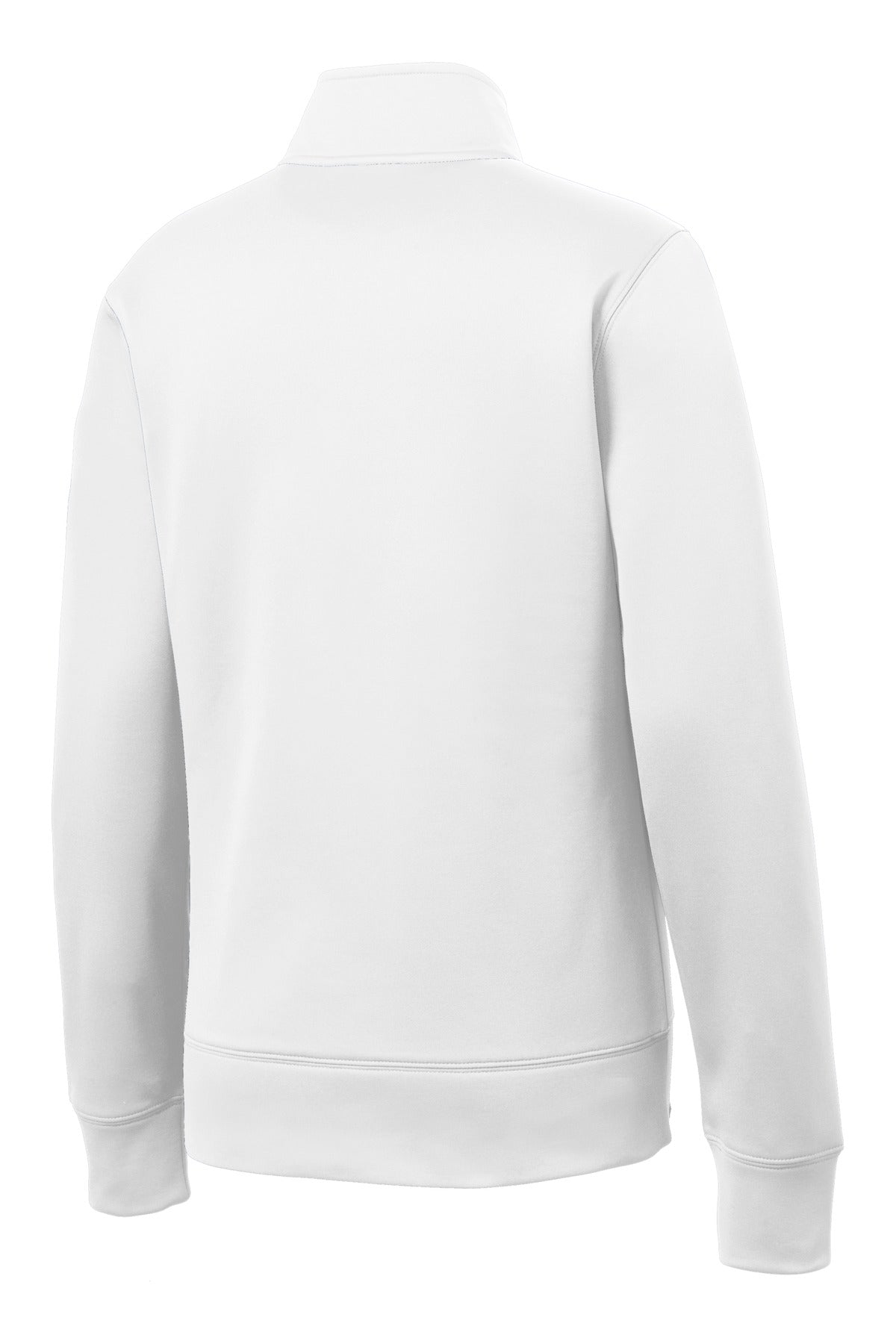 Rear View of White Sport-Tek Women's Sport-Wick Fleece Full-Zip Jacket. LST241 plain