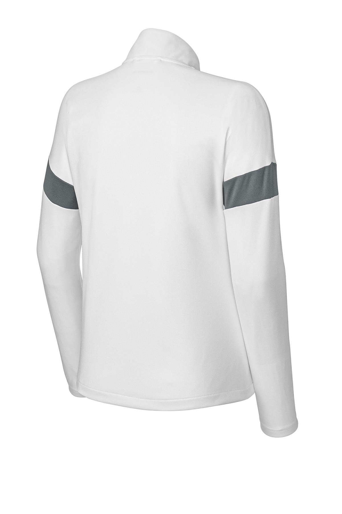 Rear View of White/IrGy Sport-Tek Women's Travel Full-Zip Jacket LST800 plain