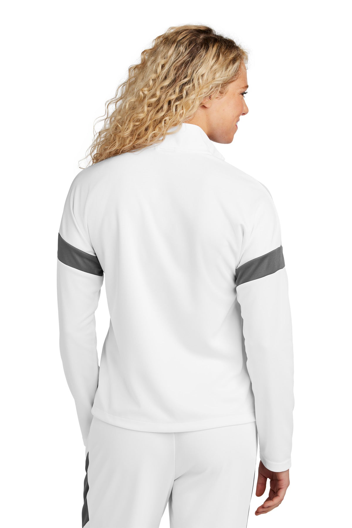 Rear View of White/IrGy Sport-Tek Women's Travel Full-Zip Jacket LST800 plain