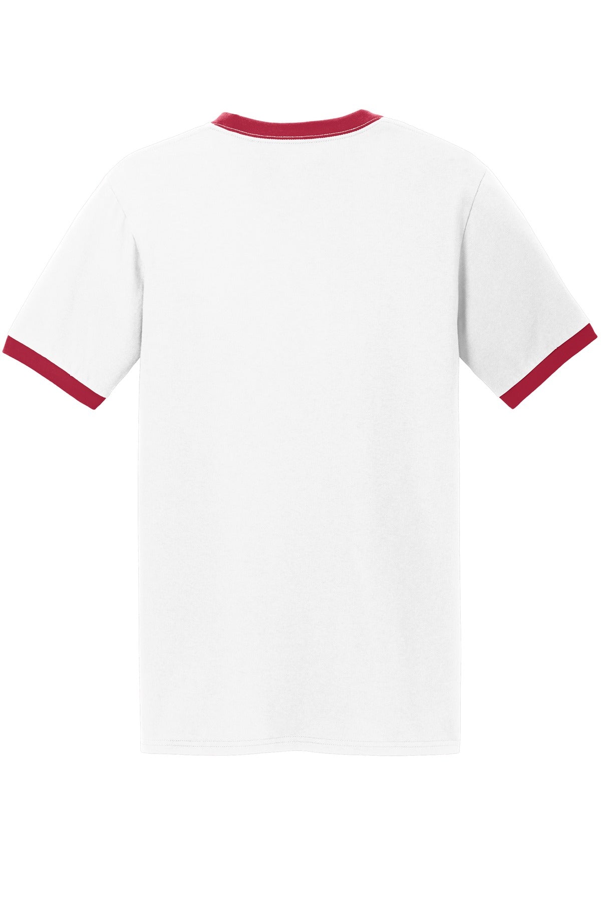 Rear View of White/Red Port & Co Core Cotton Ringer Tee. PC54R plain