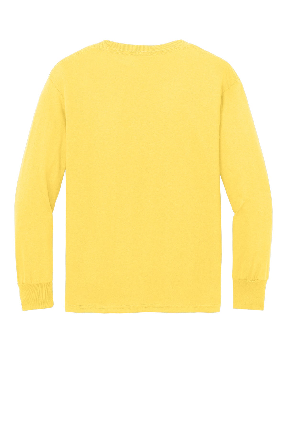 Rear View of Yellow Port & Co Youth Long Sleeve Core Cotton Tee. PC54YLS plain