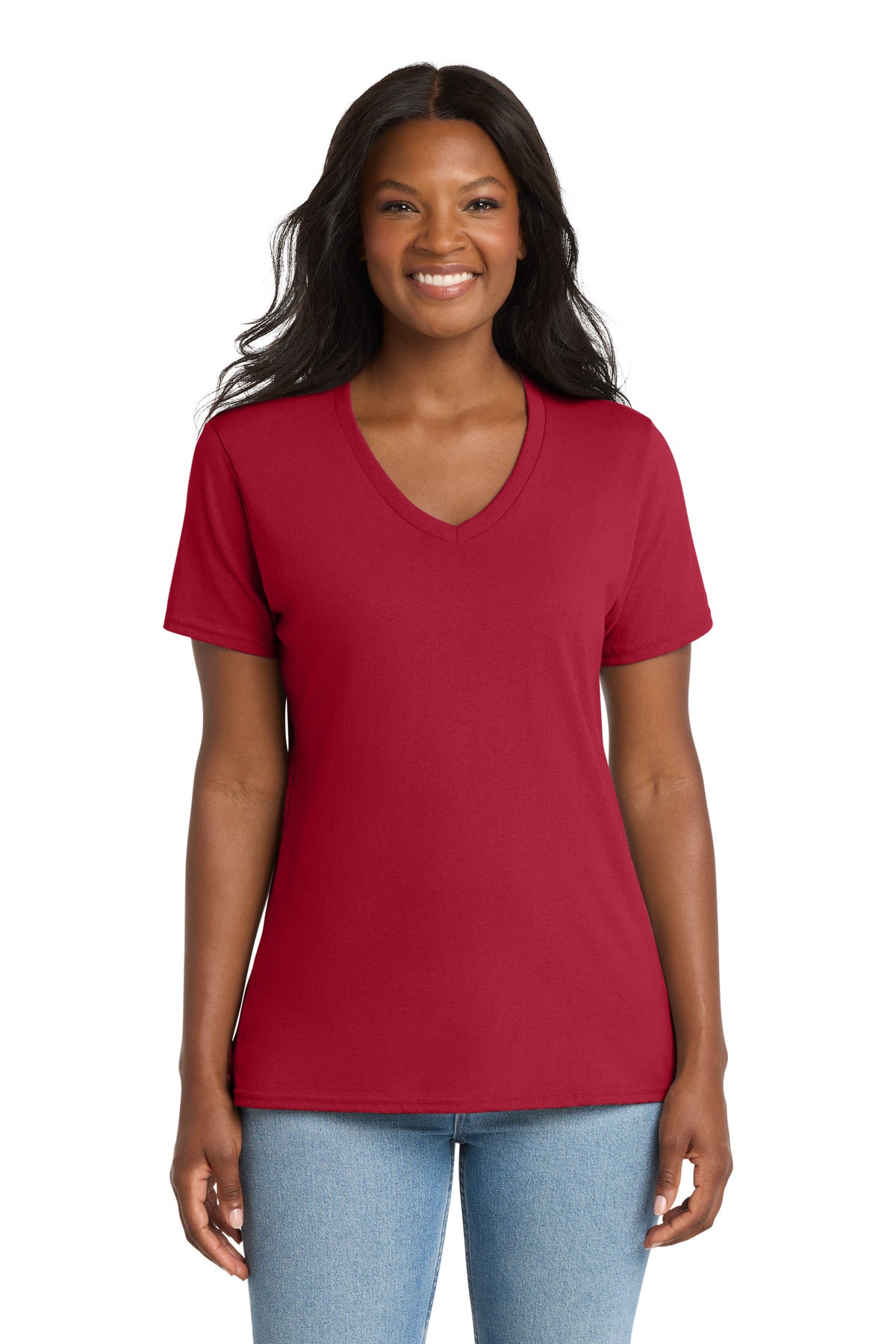 Red Port & Co Women's Core Cotton V-Neck Tee. LPC54V plain