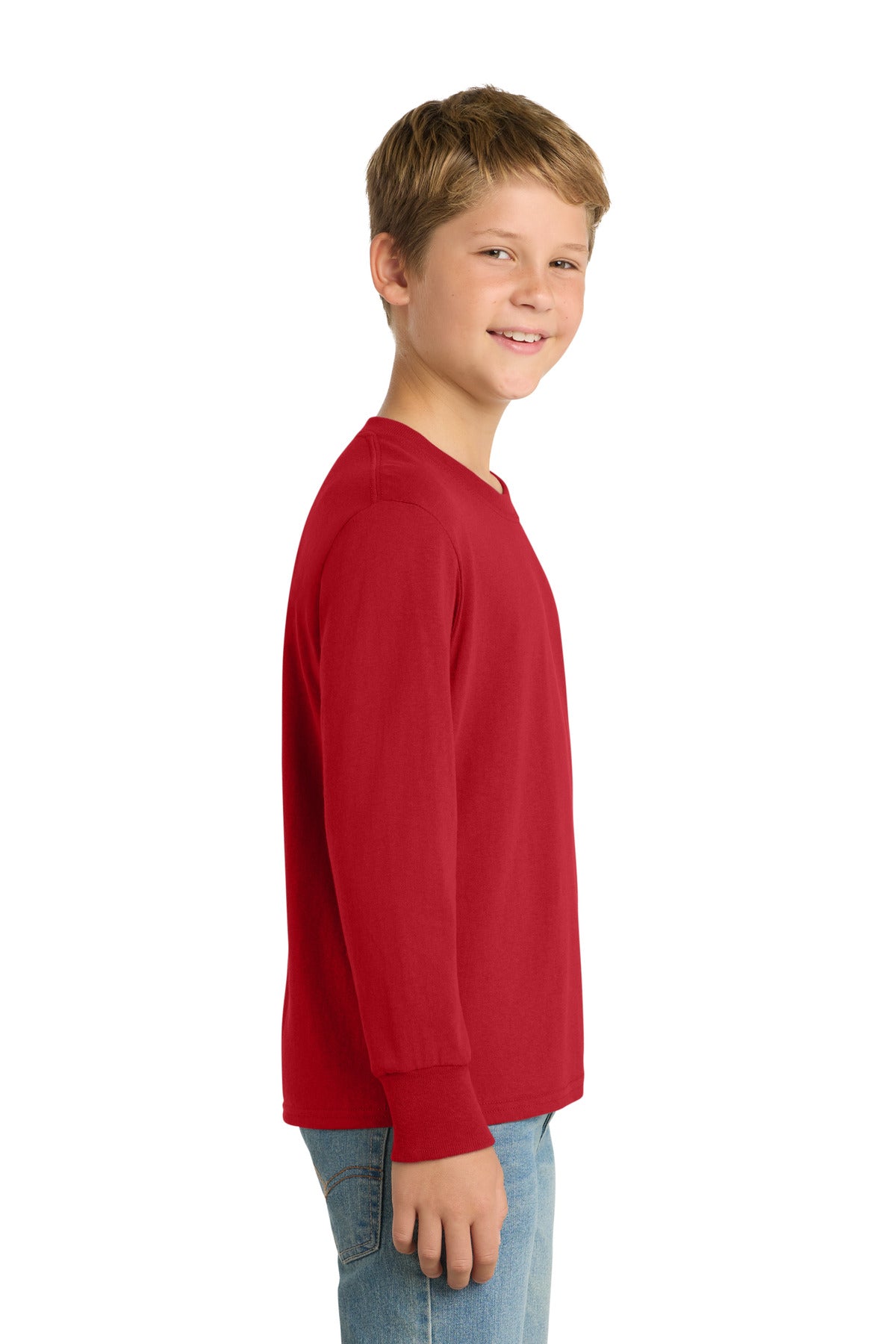 Red Port & Co Youth Long Sleeve Core Cotton Tee. PC54YLS plain