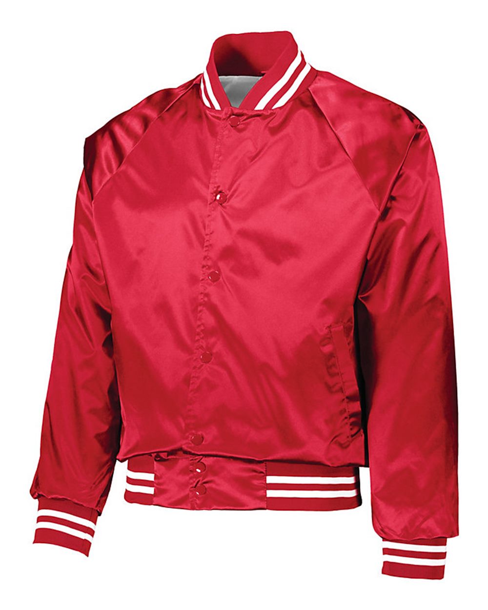 Red/ White Satin Baseball Jacket Striped Trim - 3610 plain