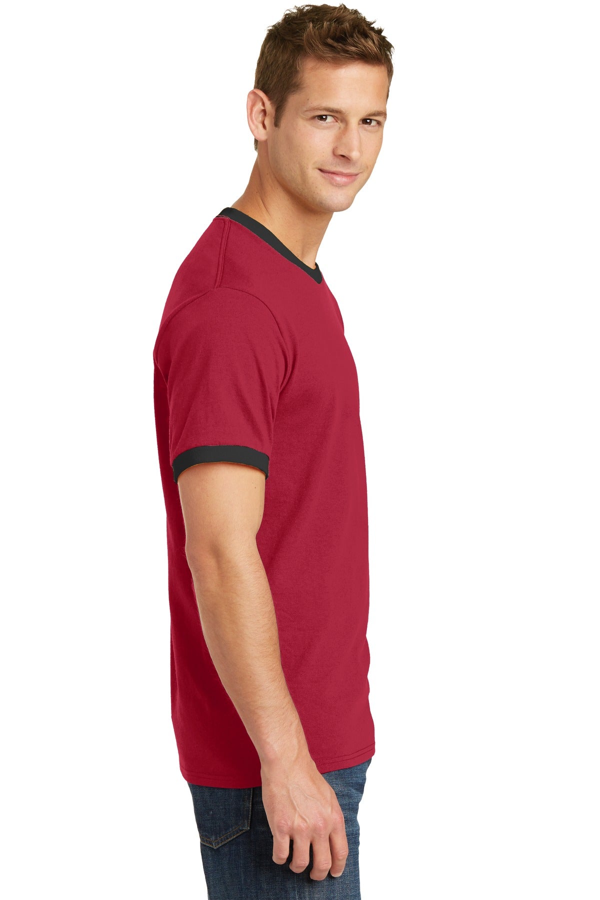 Red/Jet Black Port & Co Core Cotton Ringer Tee. PC54R plain