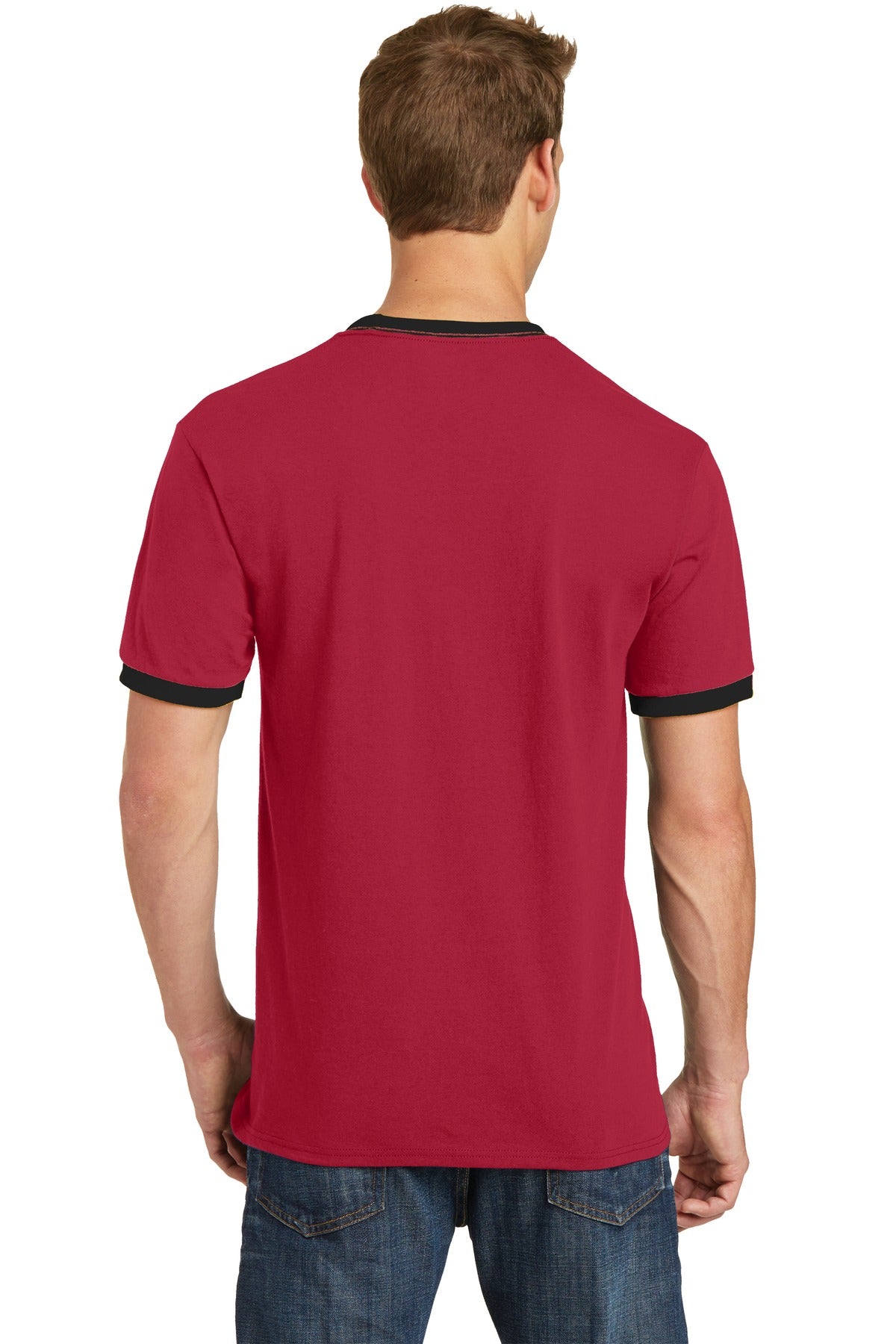 Red/Jet Black Port & Co Core Cotton Ringer Tee. PC54R plain