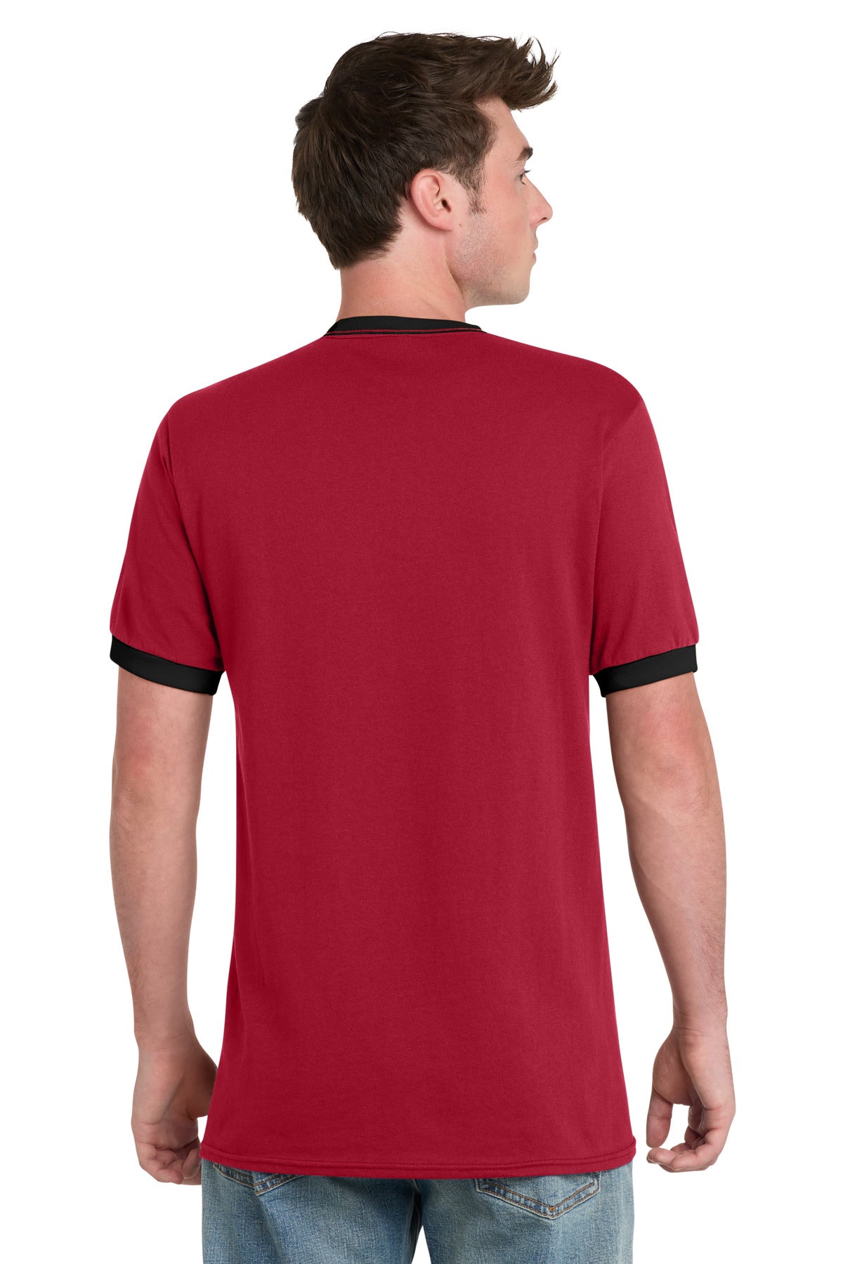 Red/Jet Black Port & Co Core Cotton Ringer Tee. PC54R plain