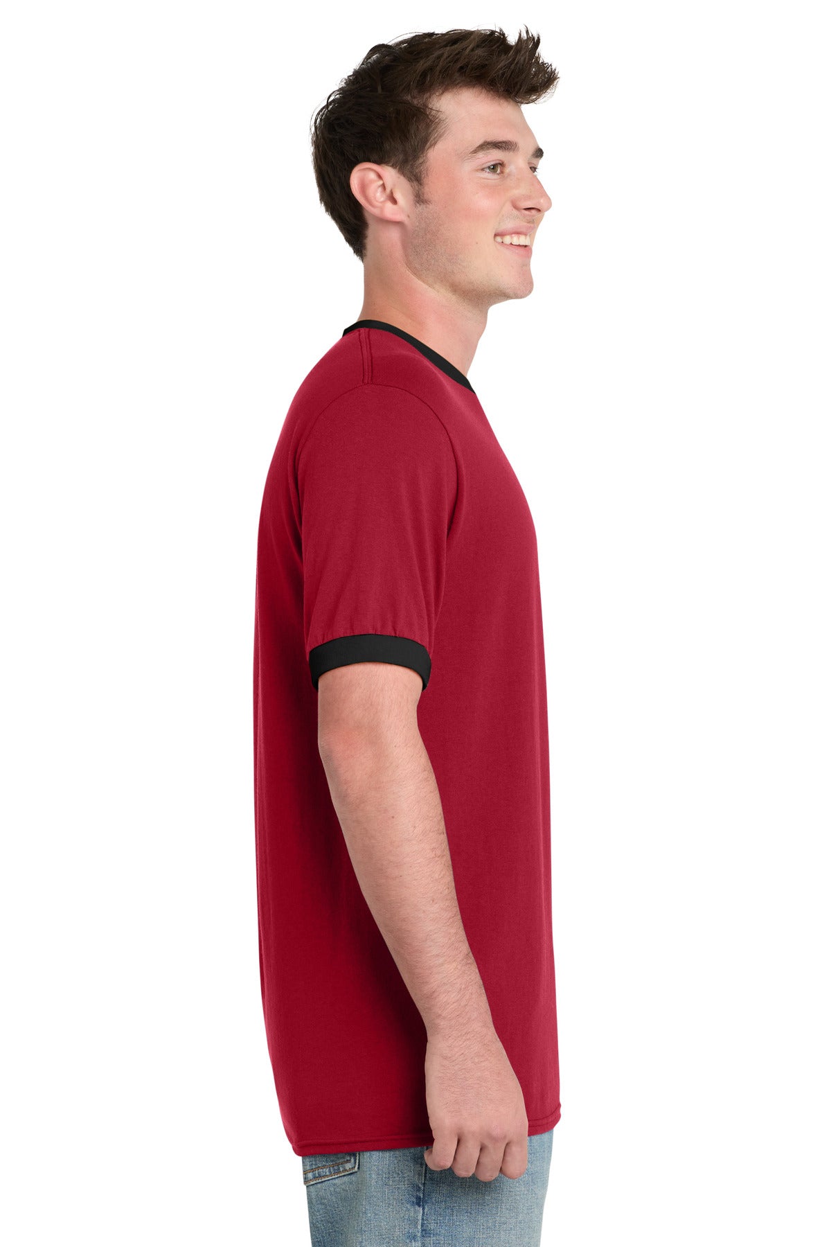 Red/Jet Black Port & Co Core Cotton Ringer Tee. PC54R
