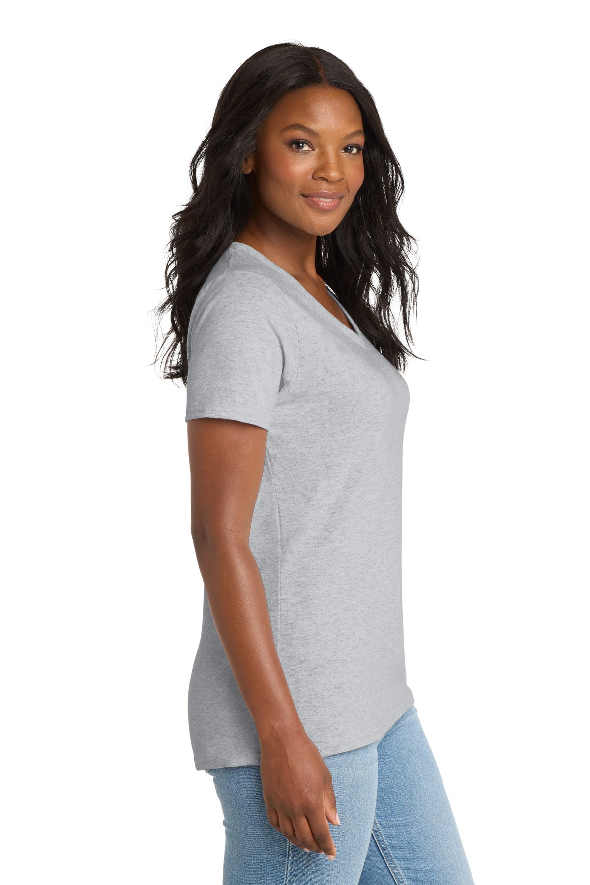 Right View of Ash Port & Co Women's Core Cotton V-Neck Tee. LPC54V plain