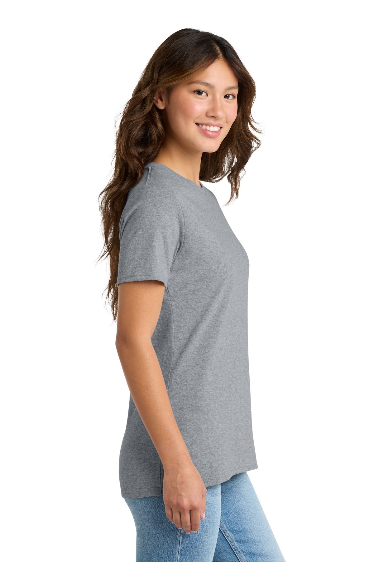 Right View of Athl Heather Port & Co Women's Core Cotton Tee. LPC54 plain