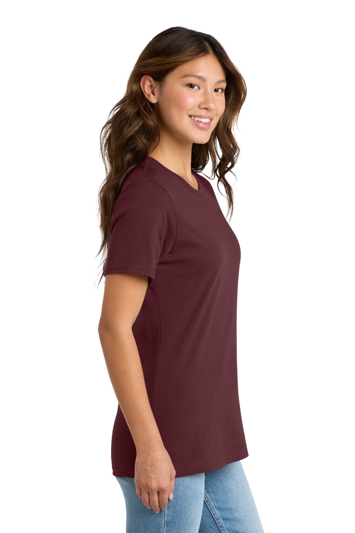 Right View of Athl Maroon Port & Co Women's Core Cotton Tee. LPC54 plain