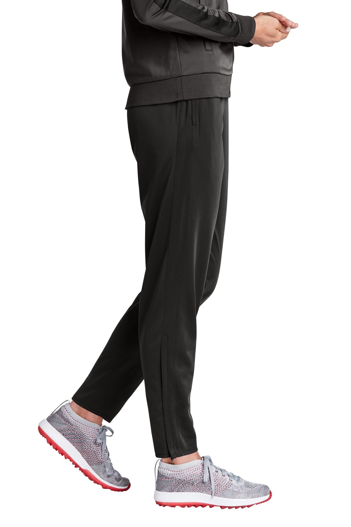 Right View of Black Sport-Tek Women's Tricot Track Jogger. LPST95 plain