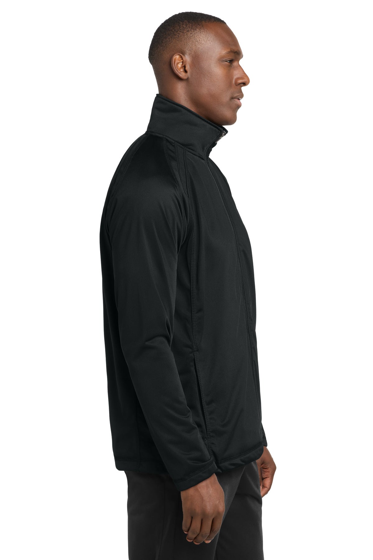 Right View of Black/Black Sport-Tek Tricot Track Jacket. JST90 plain