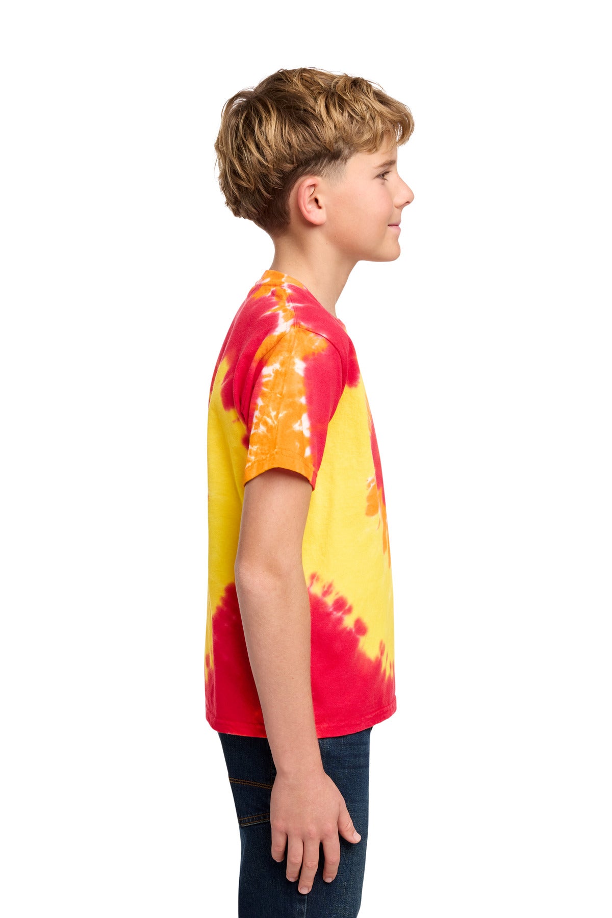 Right View of Blaze Rainbow Port & Co Youth Tie-Dye Tee. PC147Y plain