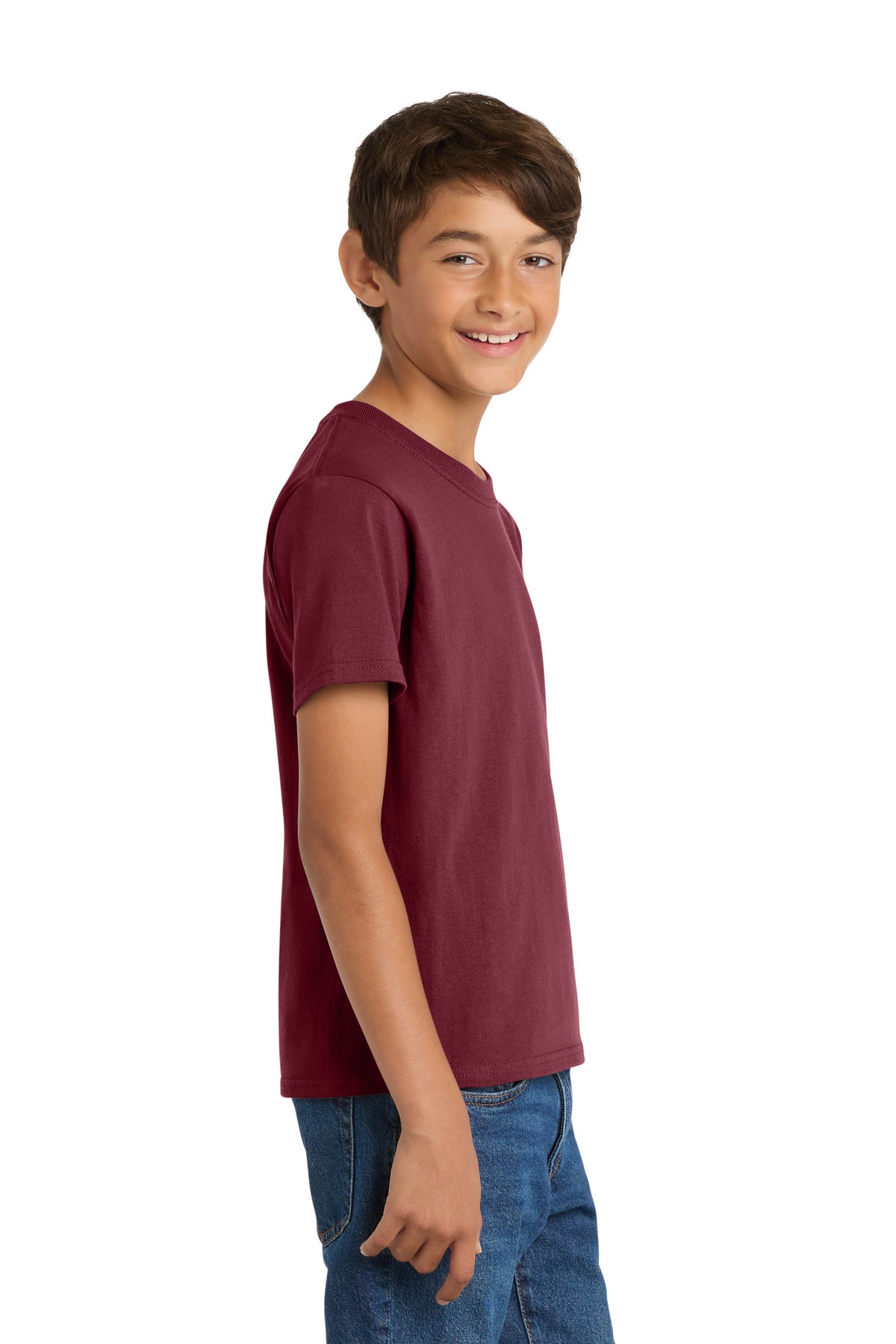 Right View of Cardinal Port & Co Youth Core Cotton Tee. PC54Y plain