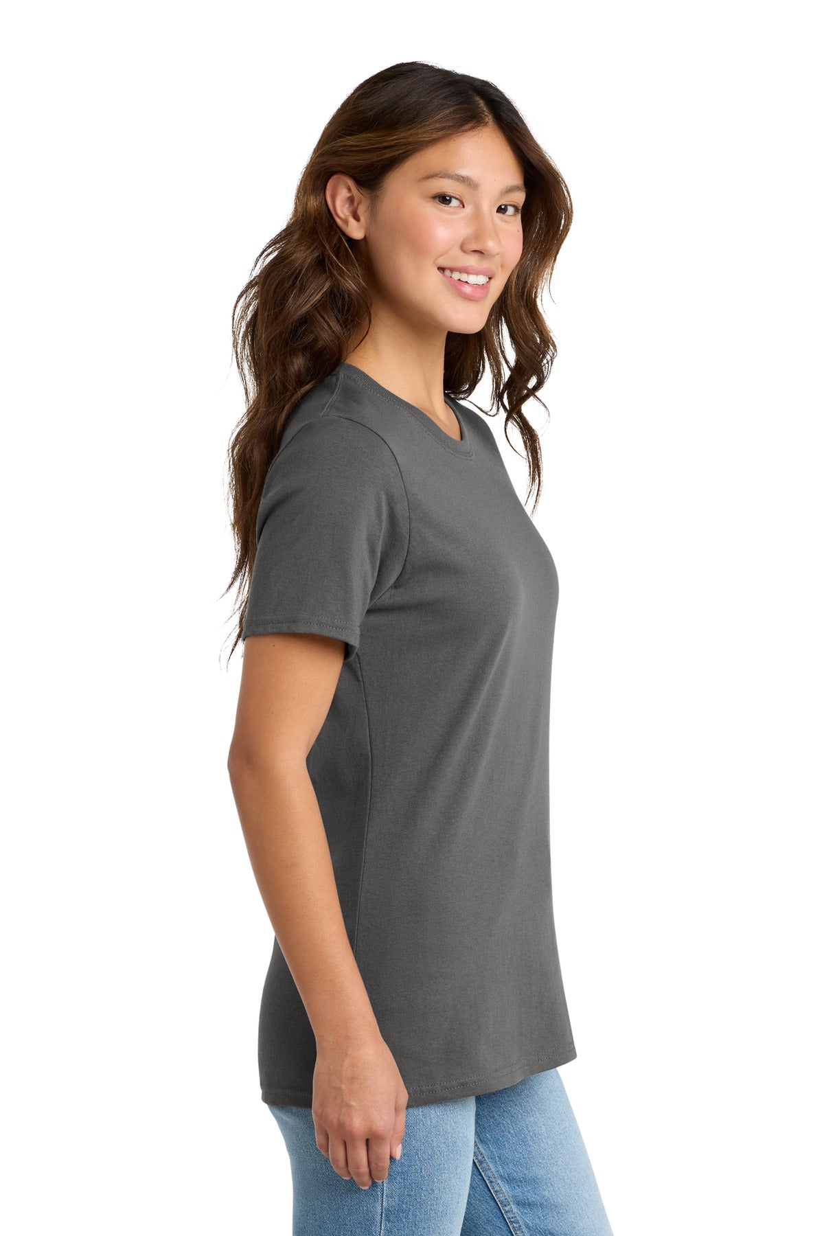 Right View of Charcoal Port & Co Women's Core Cotton Tee. LPC54 plain