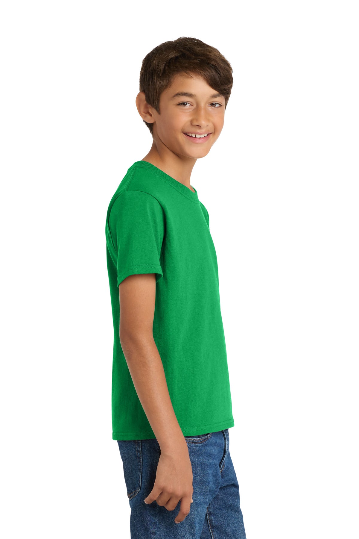 Right View of Clover Green Port & Co Youth Core Cotton Tee. PC54Y plain