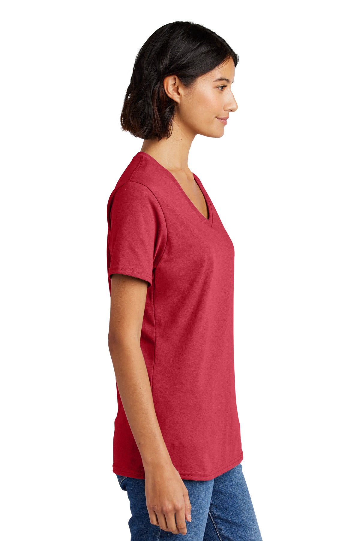 Right View of Coral Port & Co Women's Core Cotton V-Neck Tee. LPC54V plain