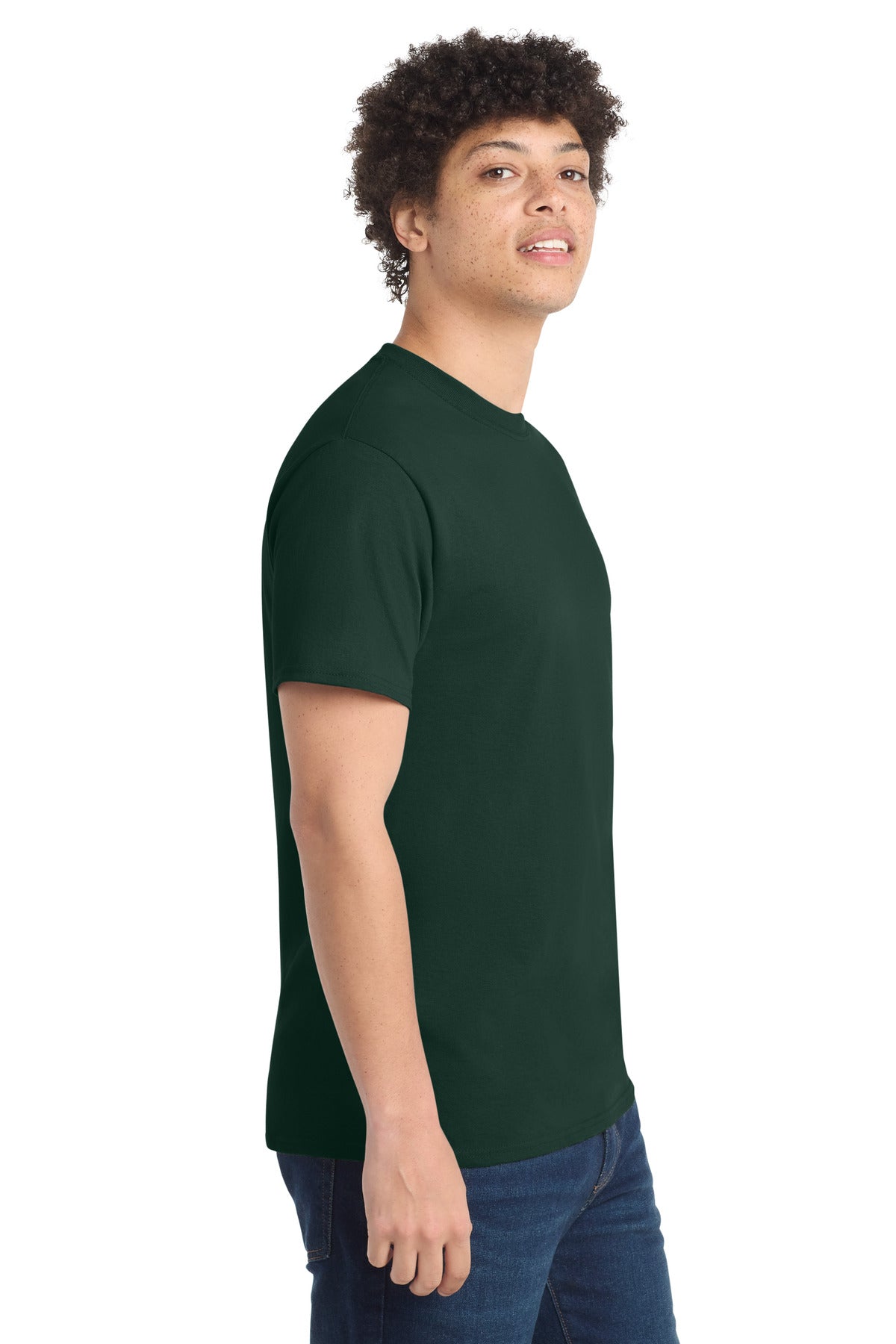 Right View of Dark Green Port & Co Core Cotton Tee. PC54 plain
