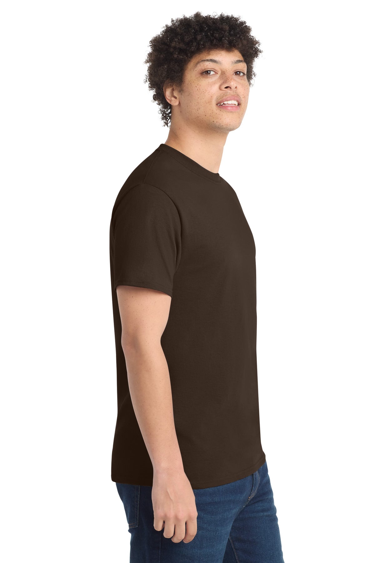 Right View of Dk Choc Brown Port & Co Core Cotton Tee. PC54 plain