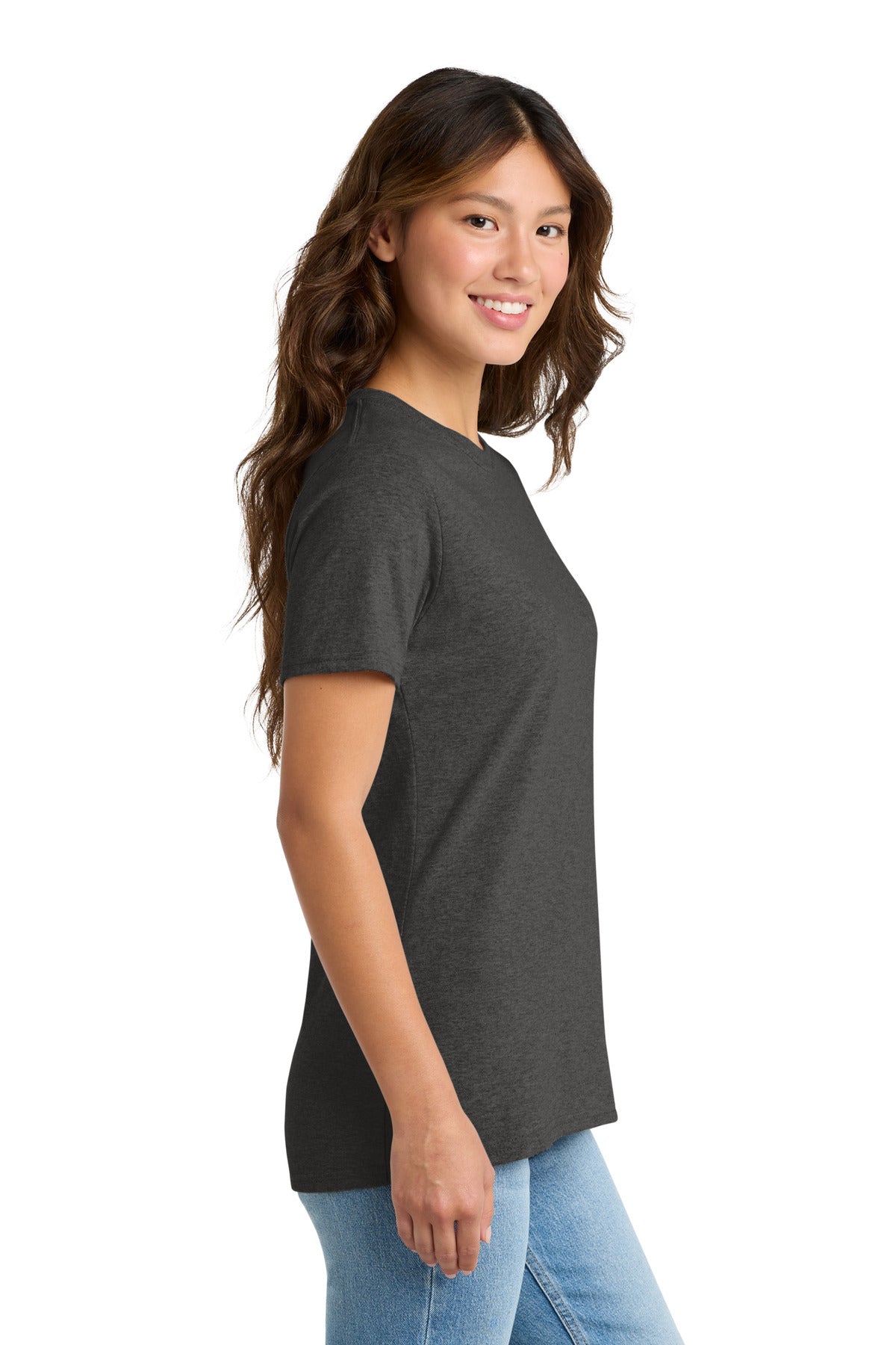 Right View of Dk Hthr Grey Port & Co Women's Core Cotton Tee. LPC54 plain