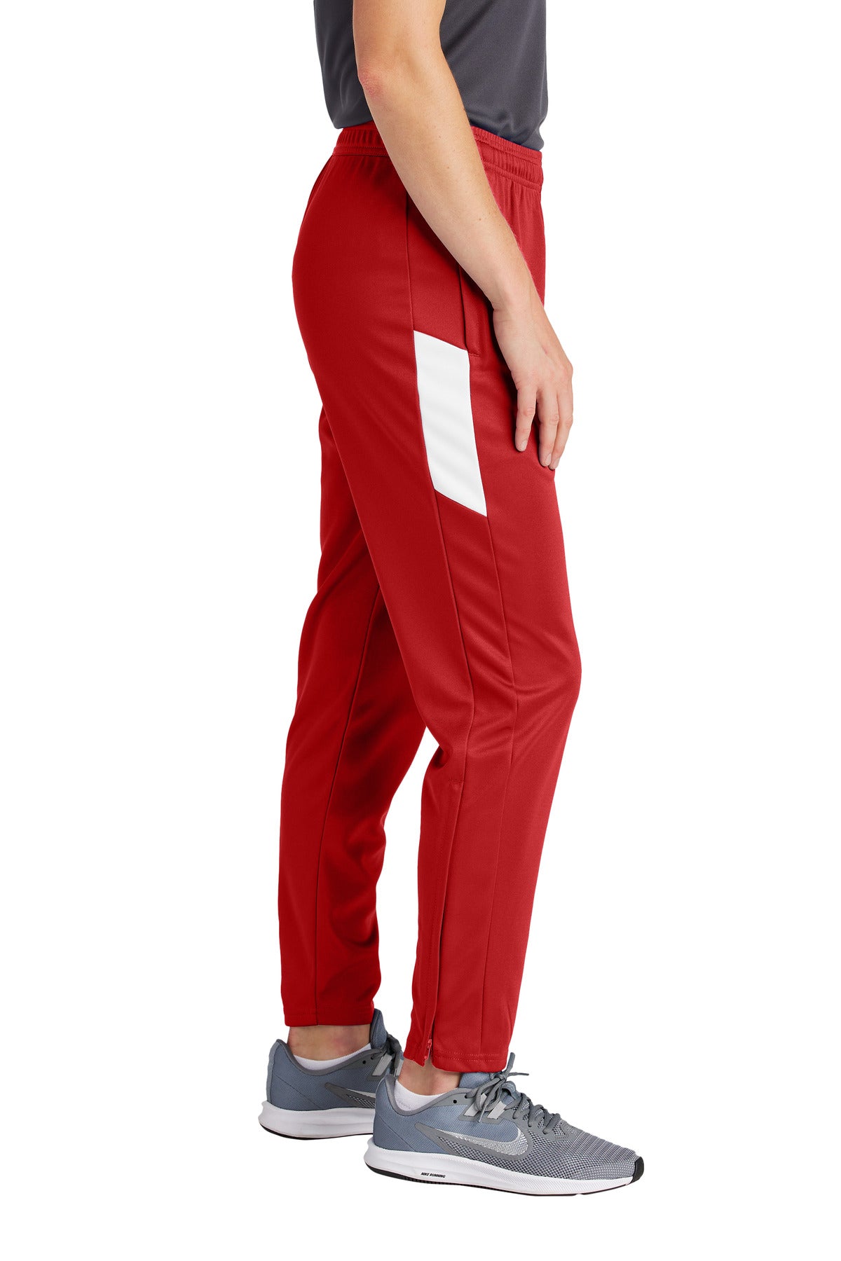 Right View of DpRd/Wht Sport-Tek Women's Travel Pant LPST800 plain