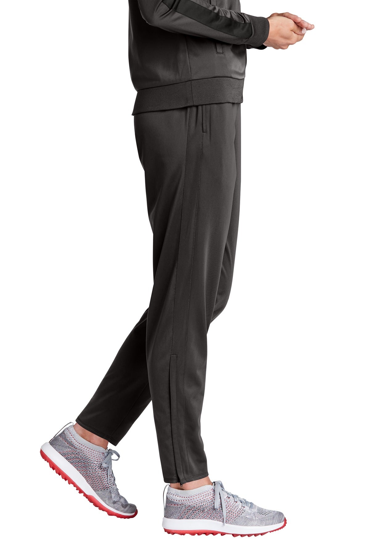 Right View of Graphite Grey Sport-Tek Women's Tricot Track Jogger. LPST95 plain
