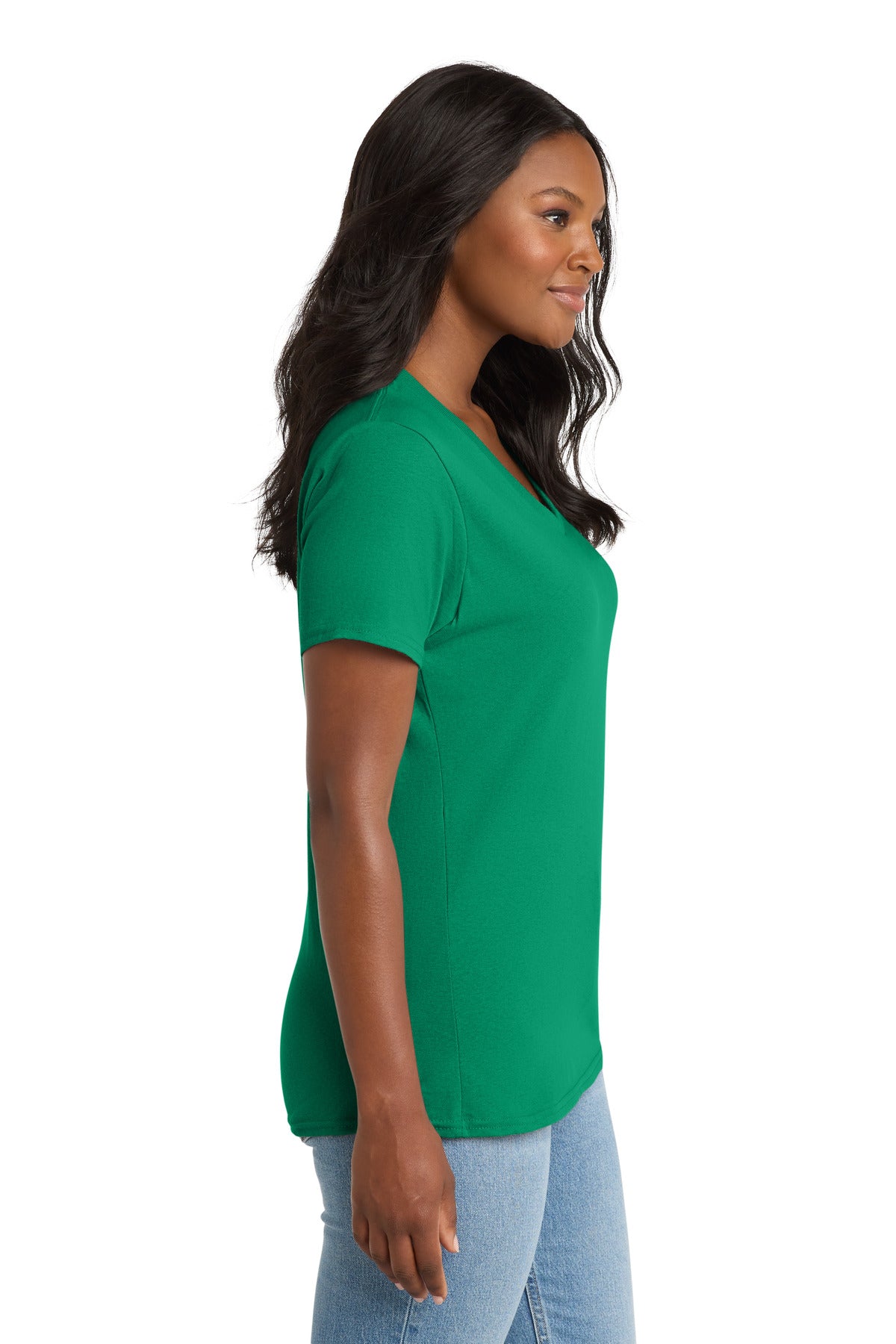 Right View of Kelly Port & Co Women's Core Cotton V-Neck Tee. LPC54V plain