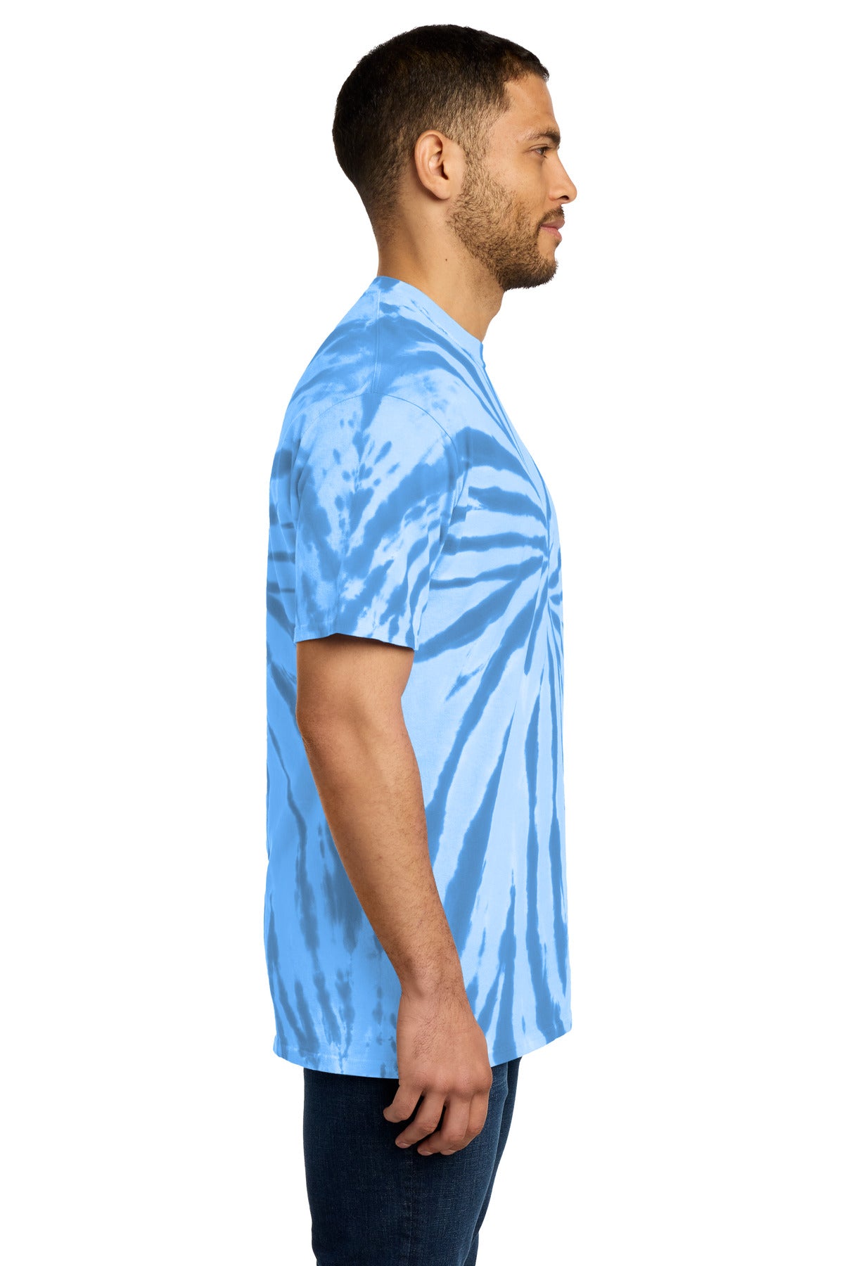 Right View of Light Blue Port & Co Tie-Dye Tee. PC147 plain