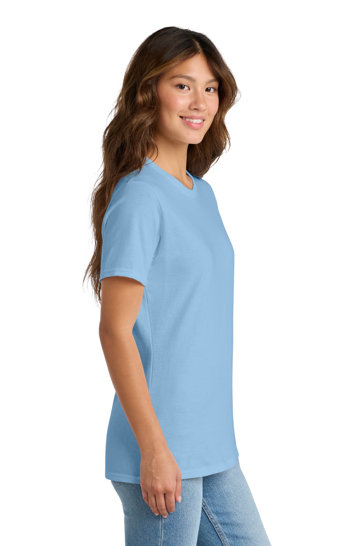 Right View of Light Blue Port & Co Women's Core Cotton Tee. LPC54 plain