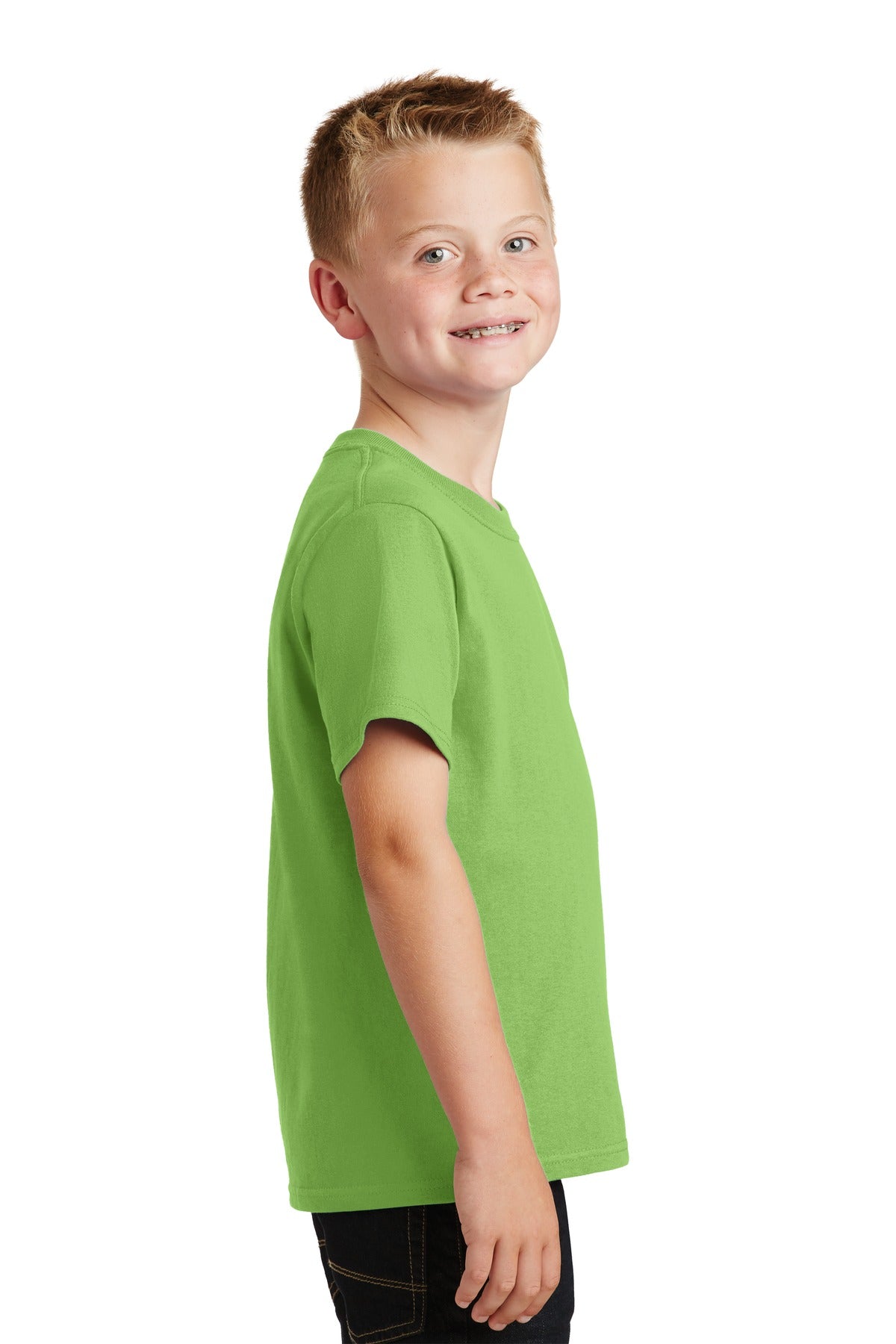 Right View of Lime Port & Co Youth Core Cotton Tee. PC54Y plain